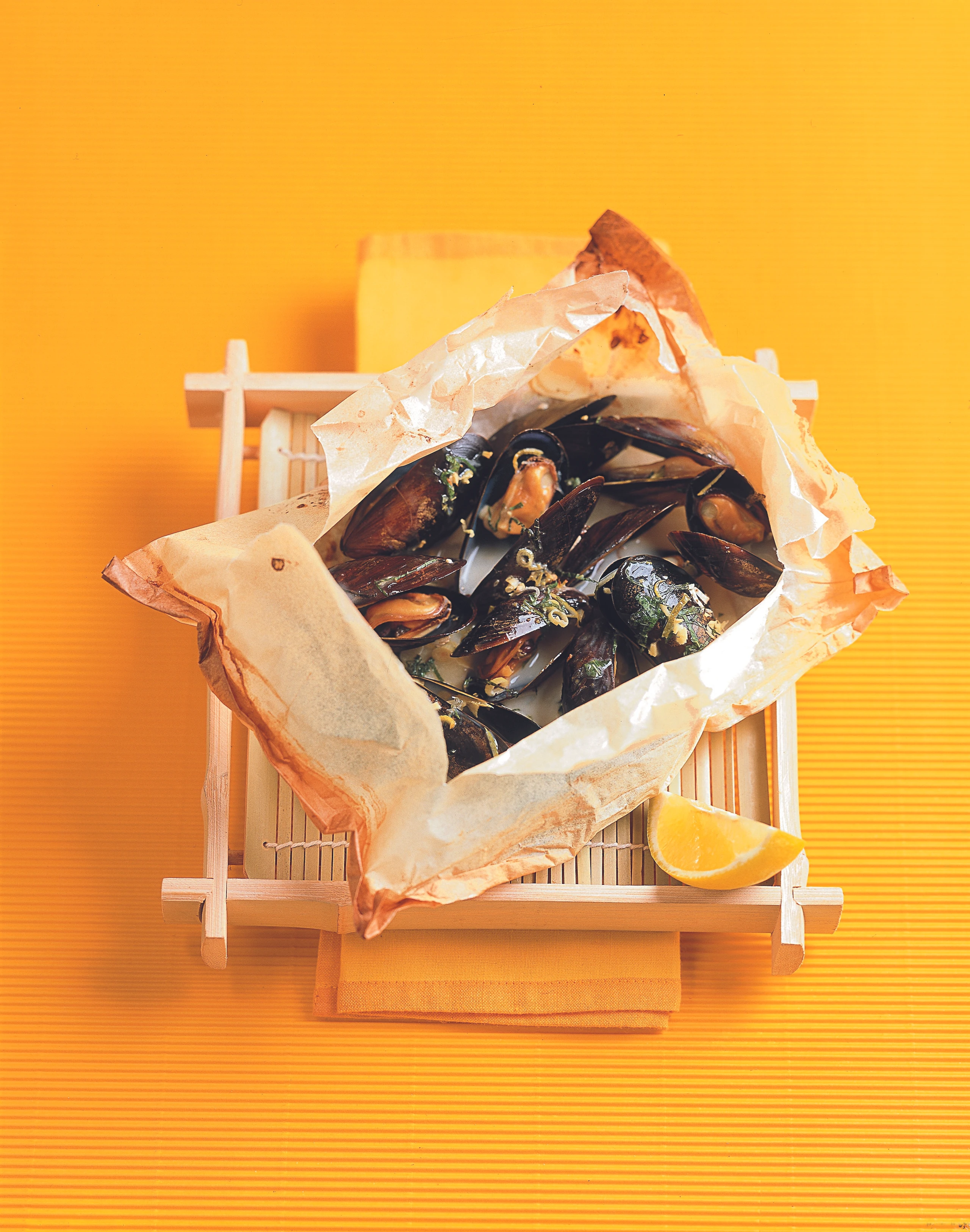 Miesmuscheln in der Papillote