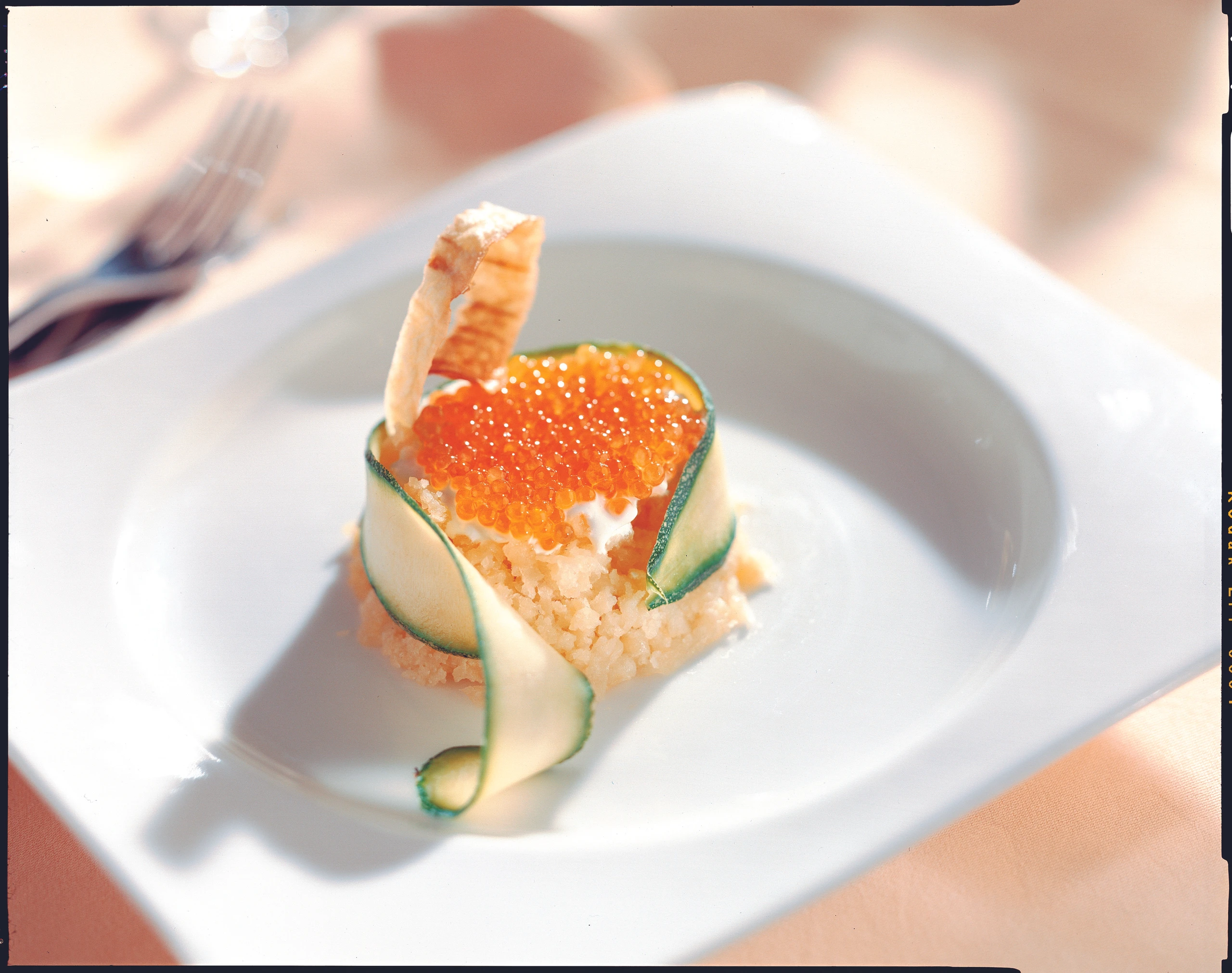 Saiblingskaviar auf Erdäpfeln