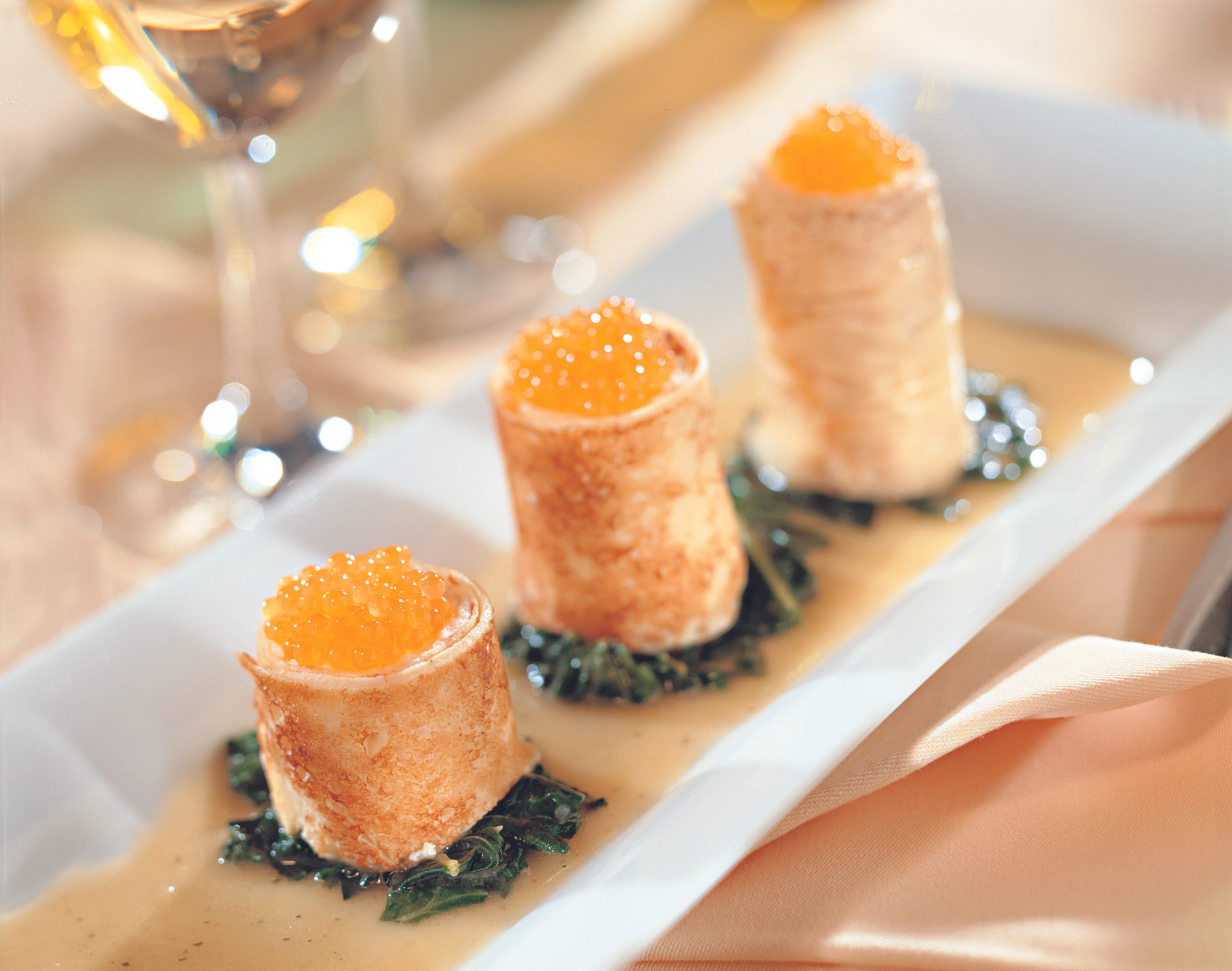 Schaftopfen-Crêpes mit Saiblingskaviar