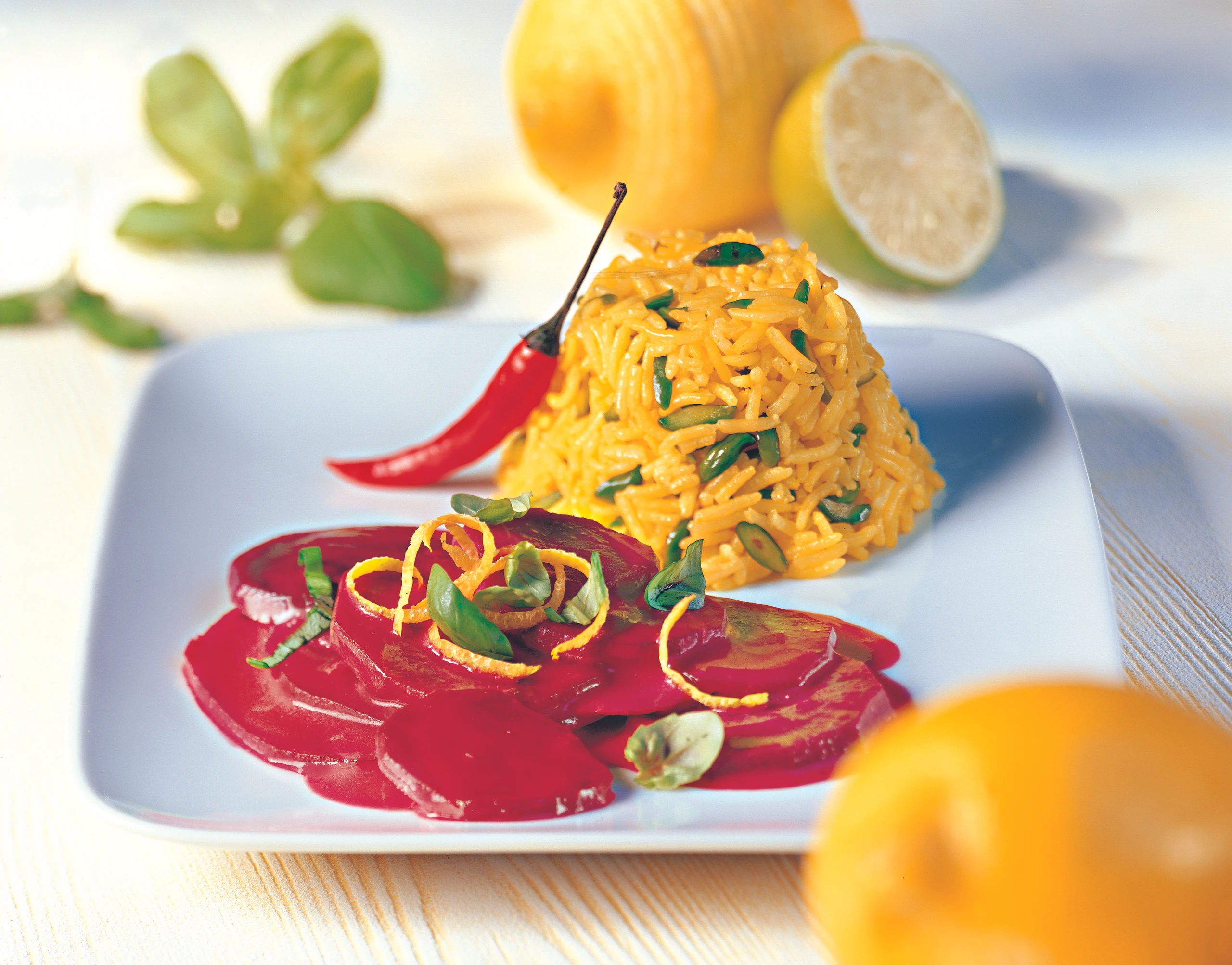 Rote Rüben in Kokossauce mit Safranreis