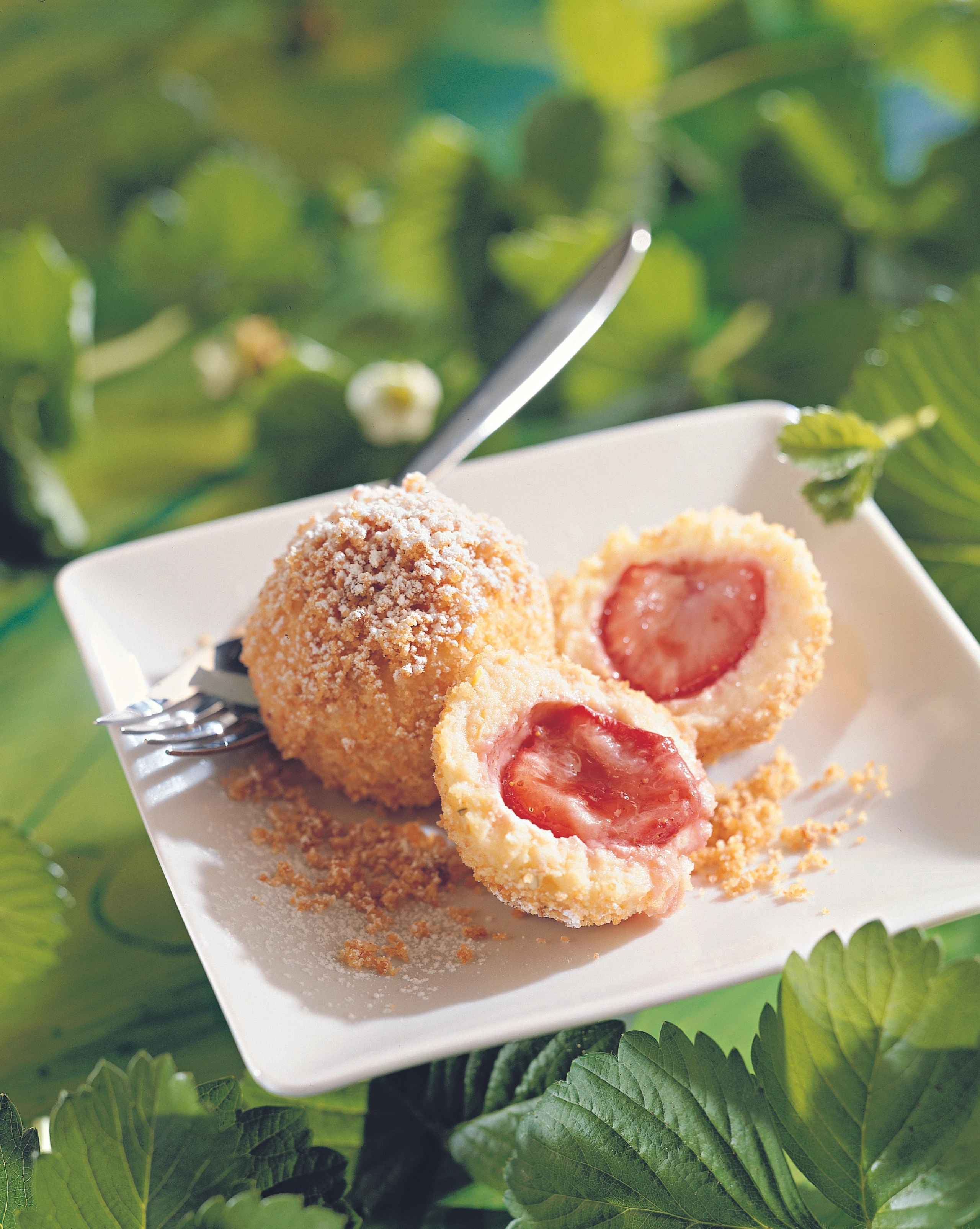 Erdbeerknödel mit selbstgemachtem Topfenteig