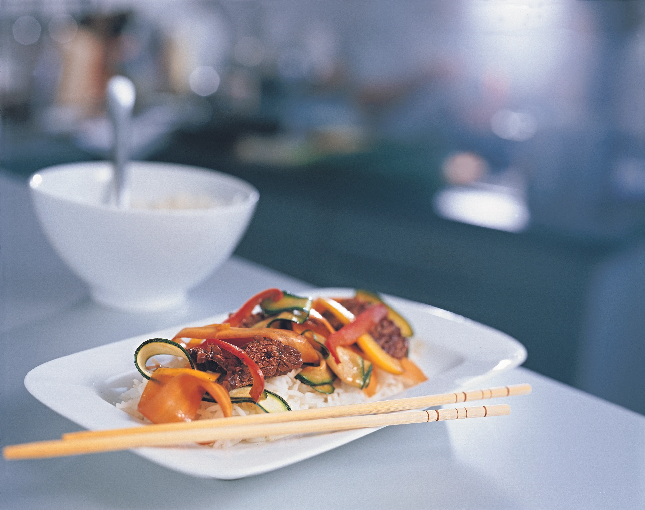 Geschnetzeltes Rindsfilet mit Gemüse und Basmatireis