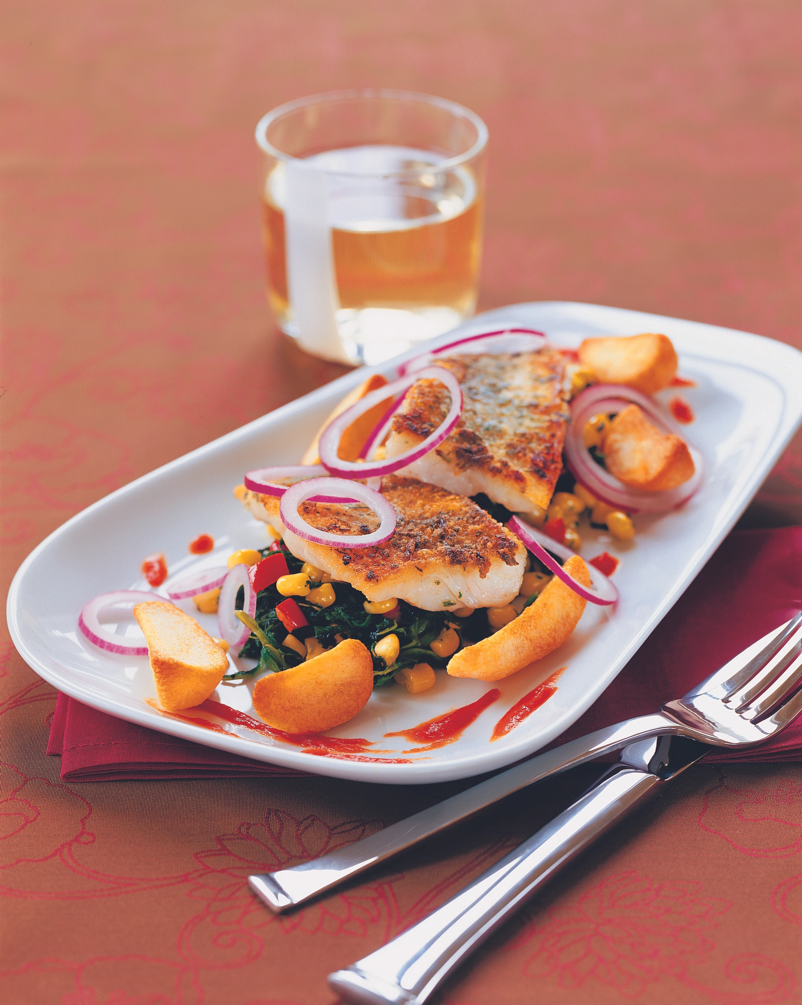 Kräuterzander auf Spinat-Mais