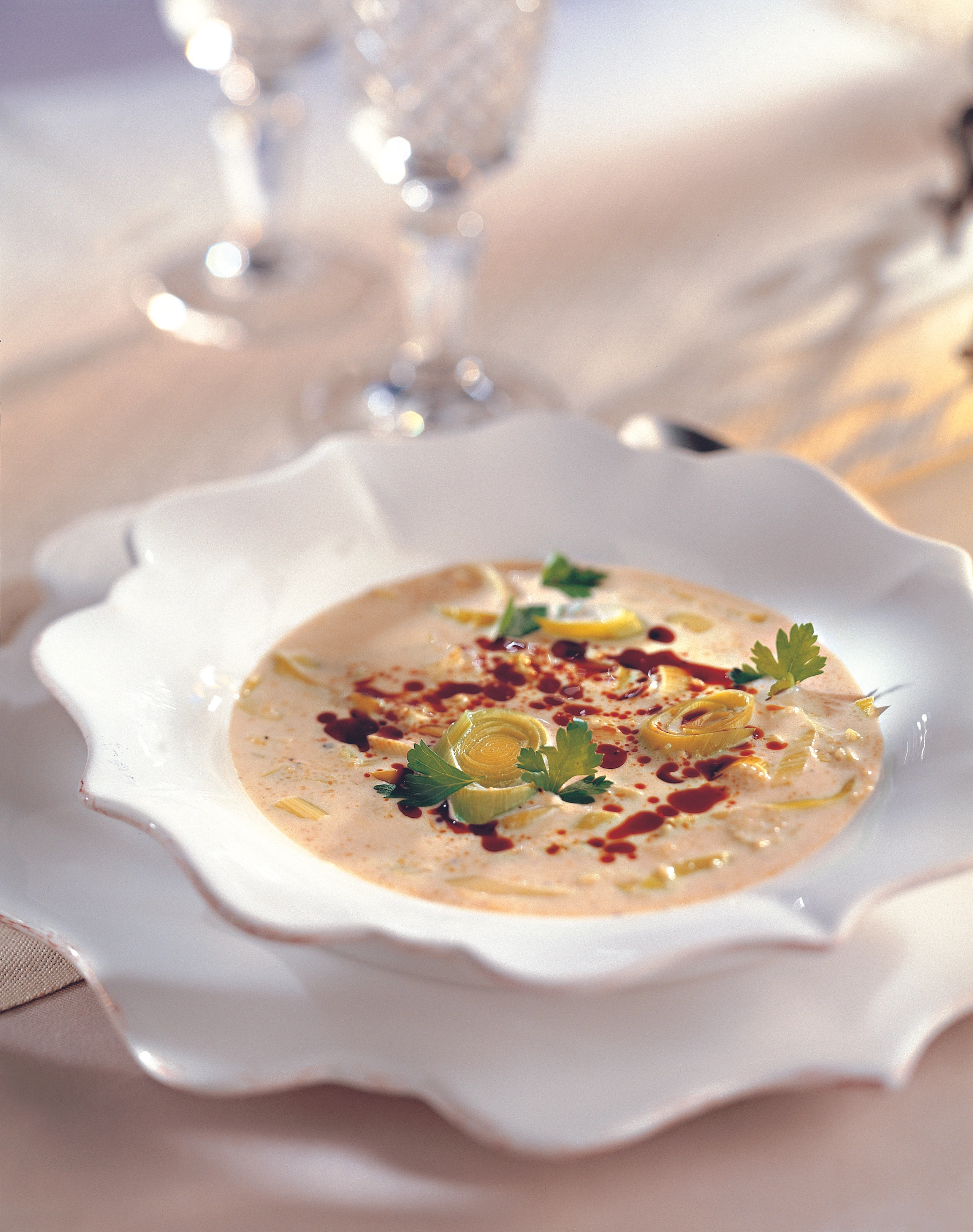 Polenta-Lauchsuppe mit Kernöl