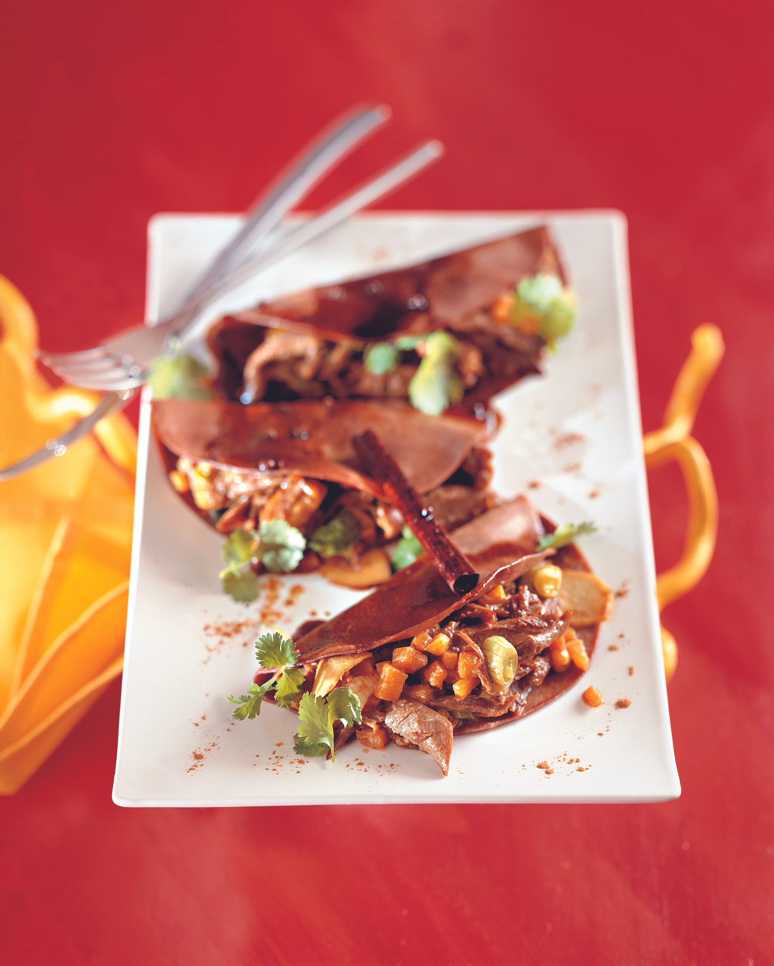 Kakao-Chili-Ravioli mit Entenragout