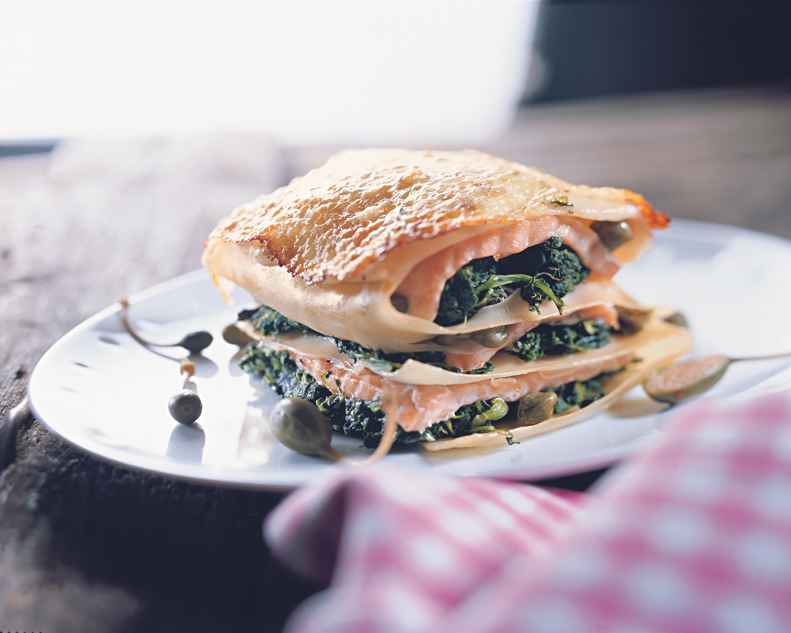 Lachs-Spinat-Lasagne mit Kapern