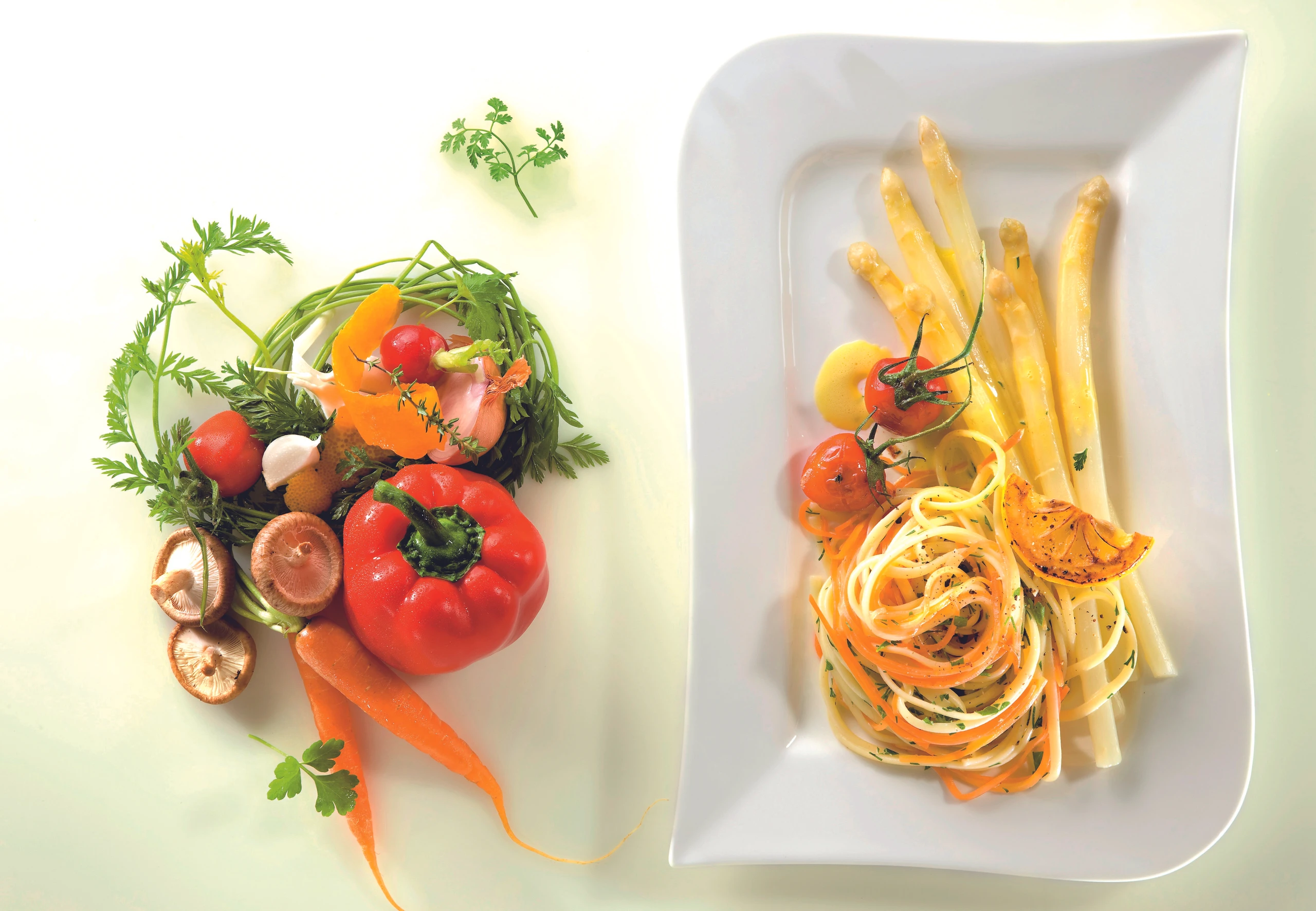 Spaghetti mit Kräuterobers und Spargel