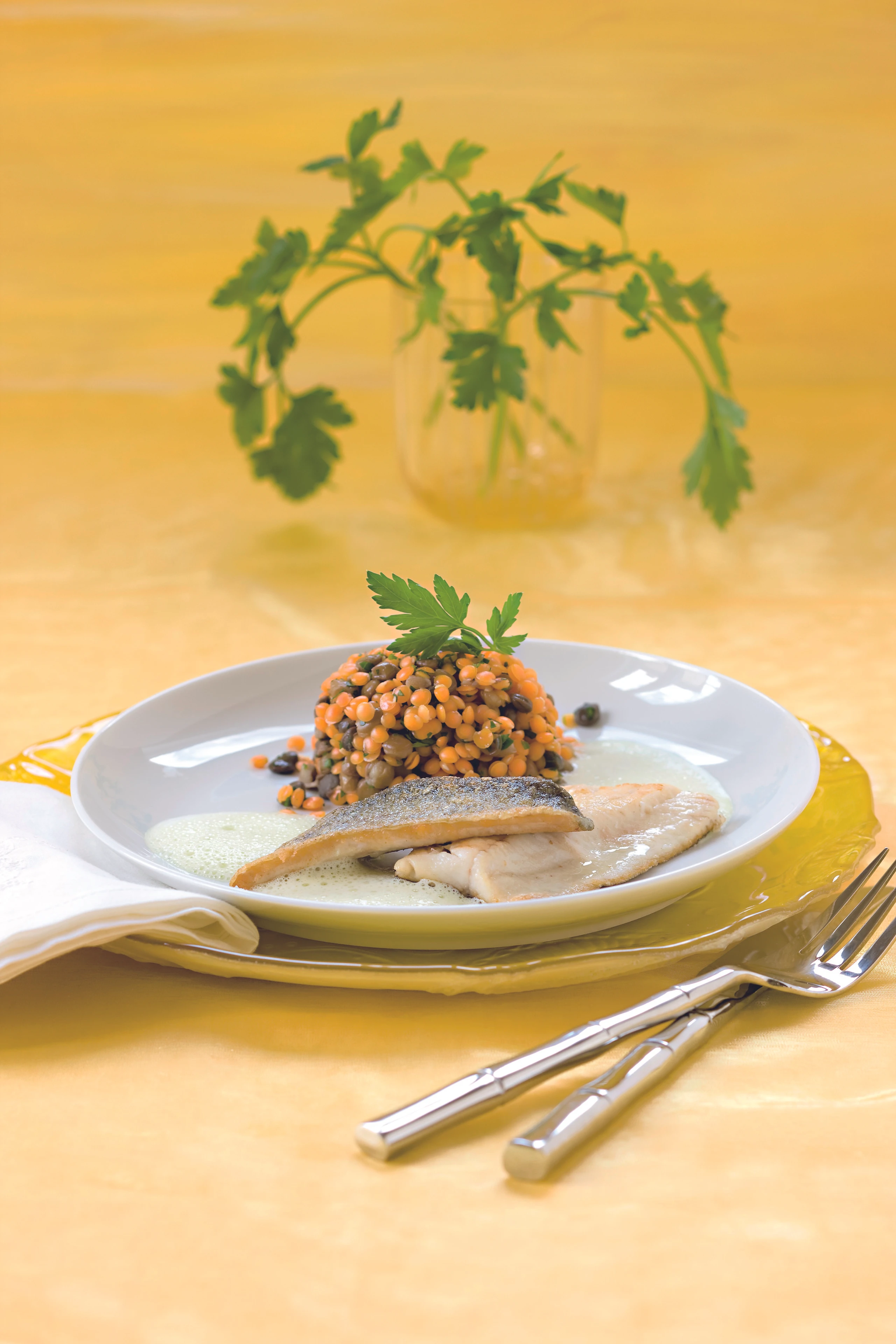 Forellenfilet mit Linsen