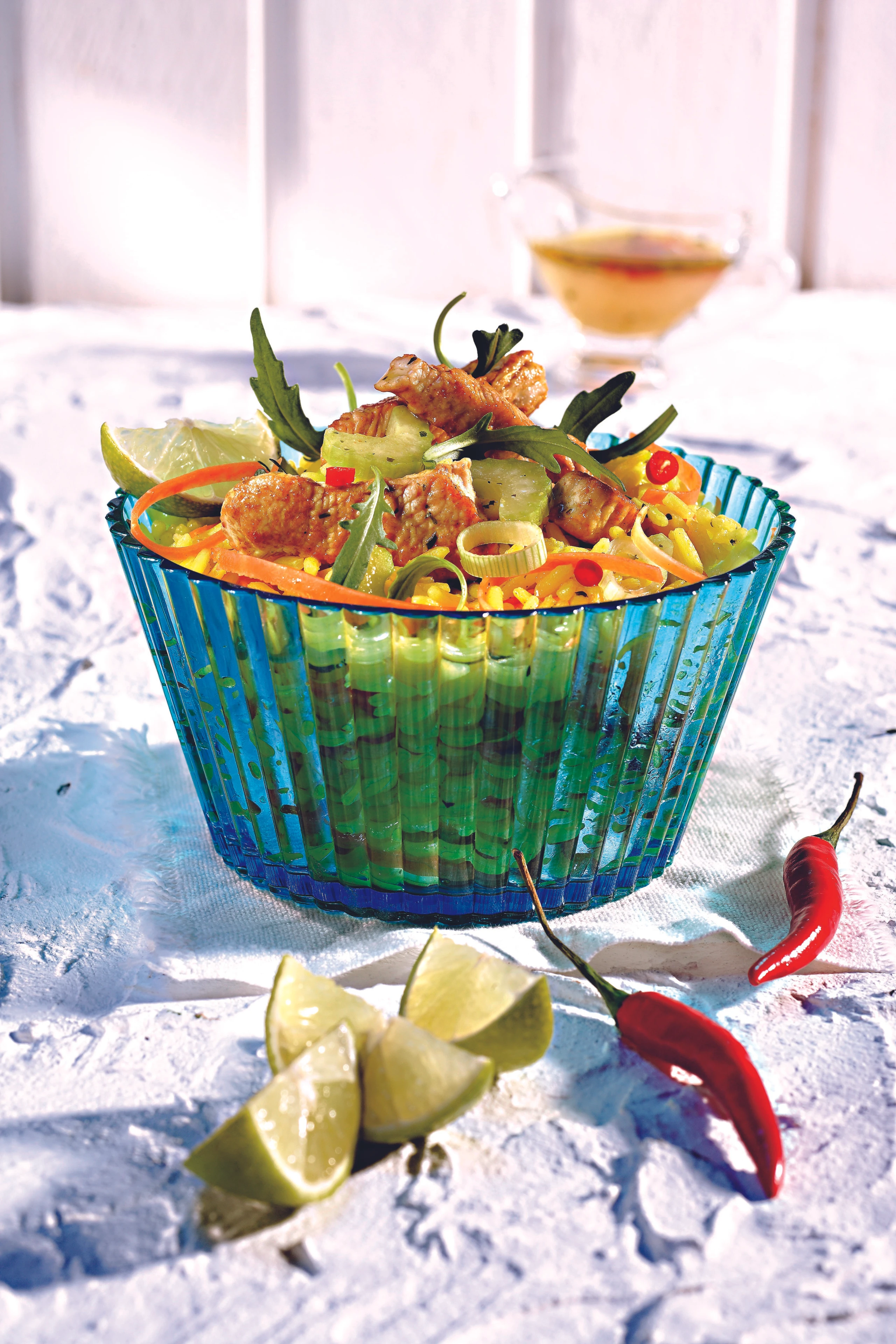 Karibischer Reissalat mit Putenstreifen