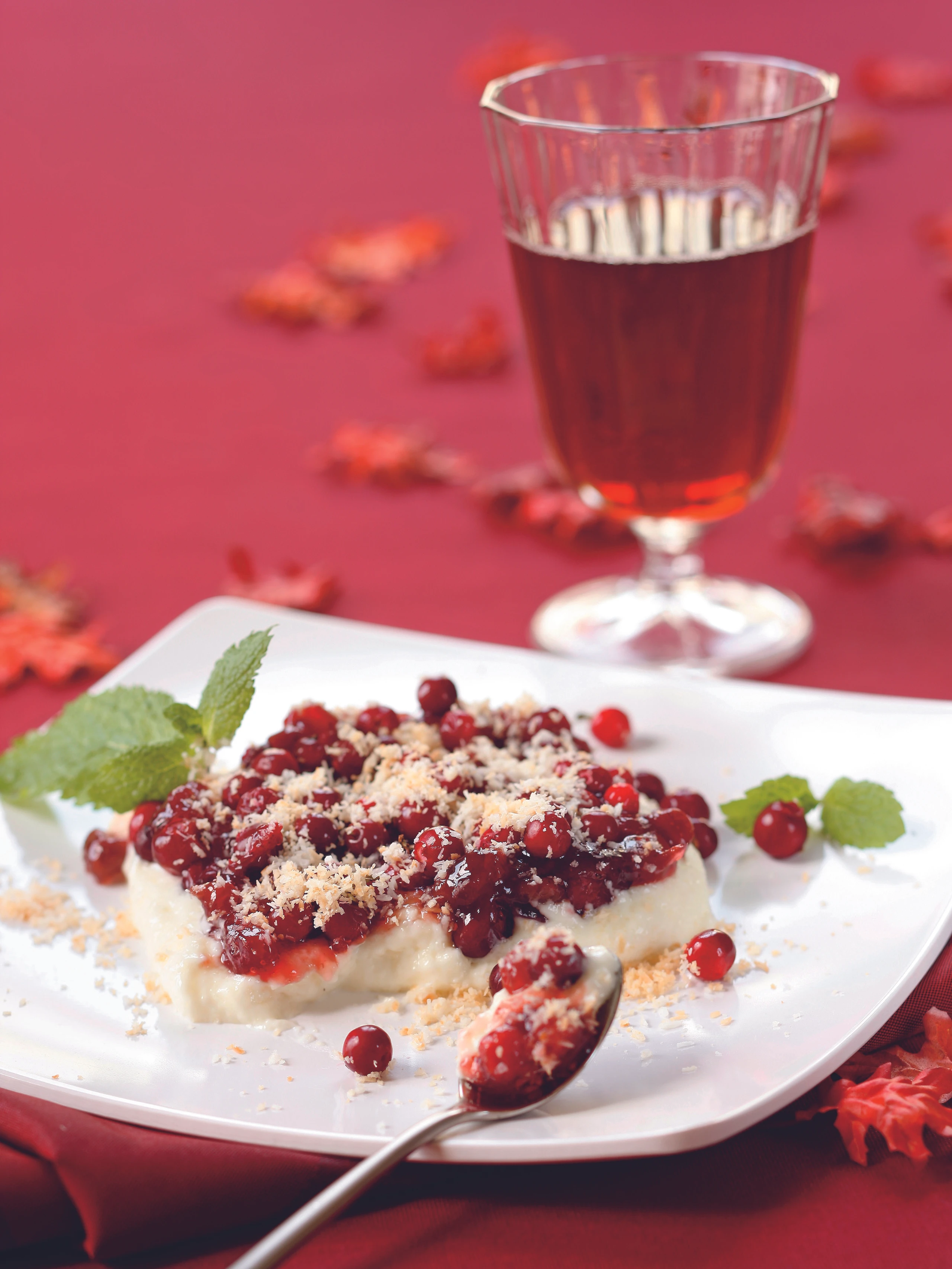 Kokoscreme mit Moosbeeren