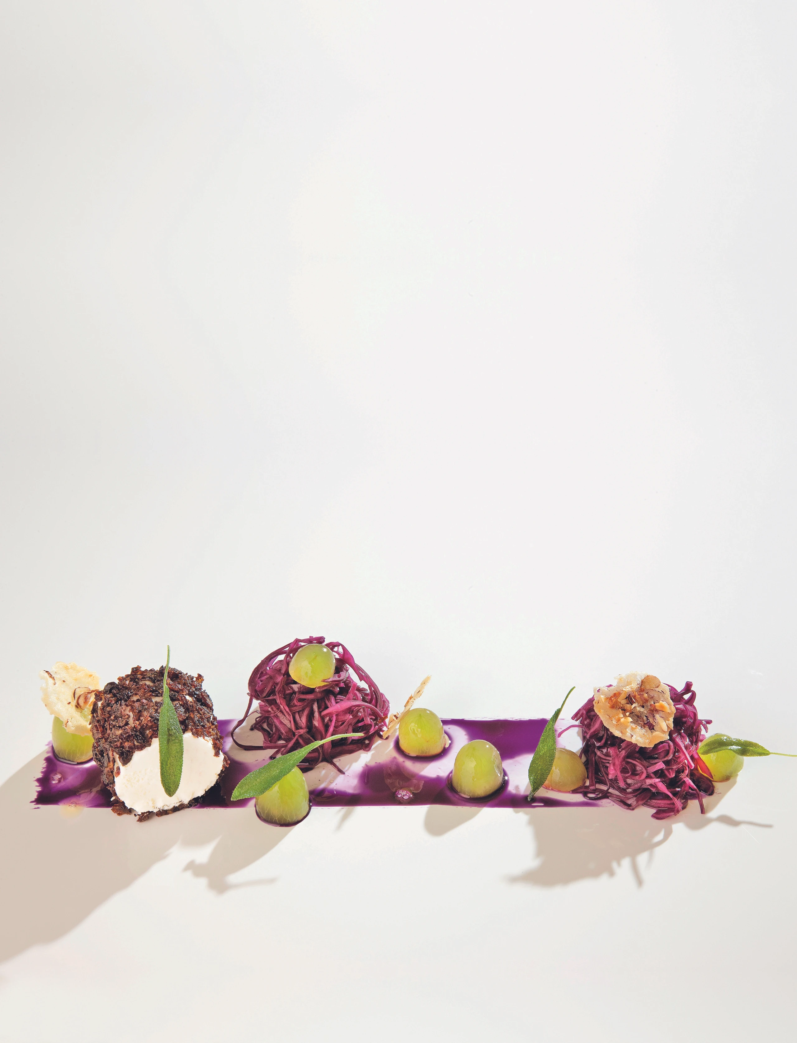 Ziegenfrischkäse mit Rotkraut und Holler-Trauben