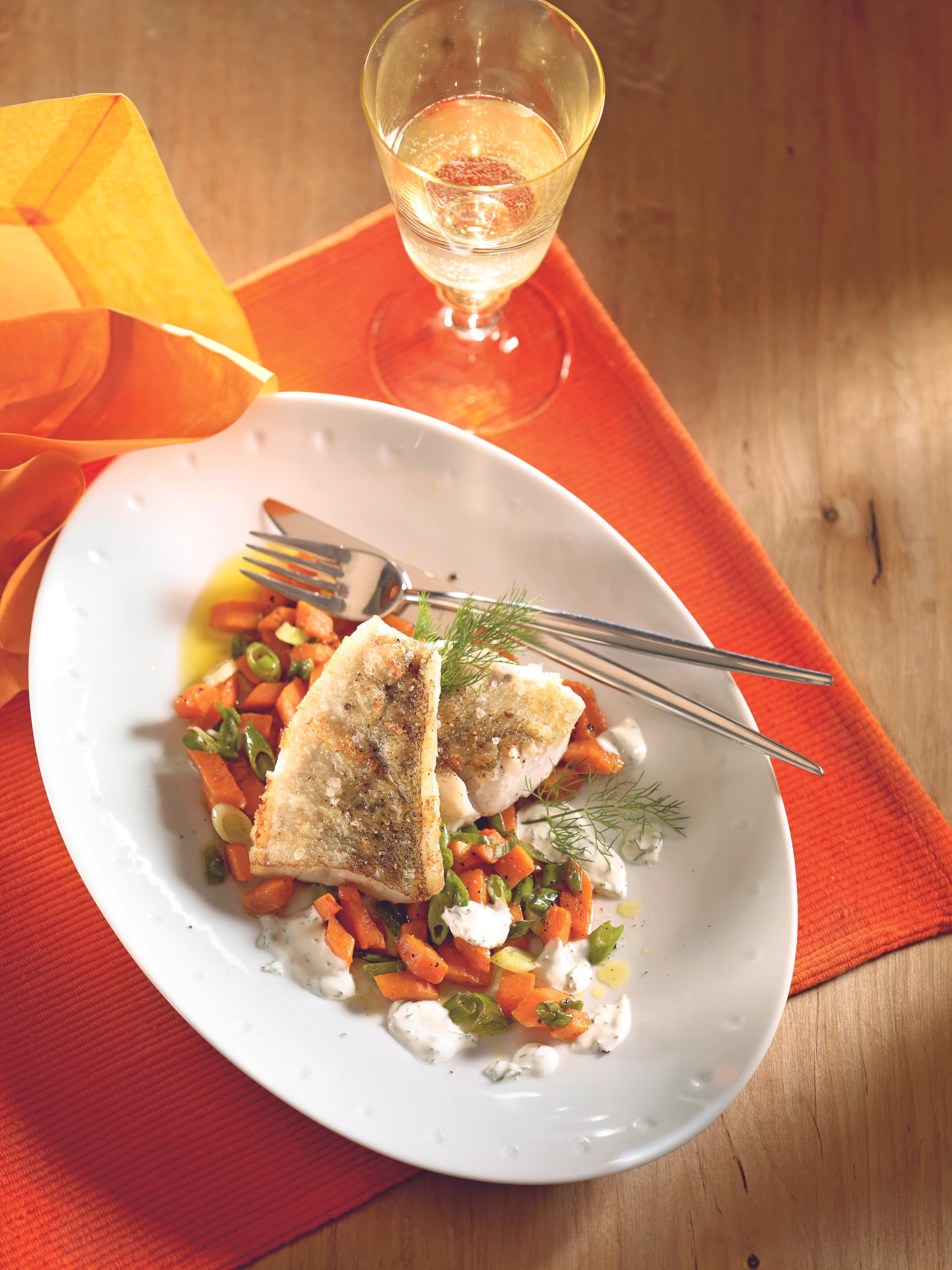 Gebratener Zander auf Kürbisgemüse