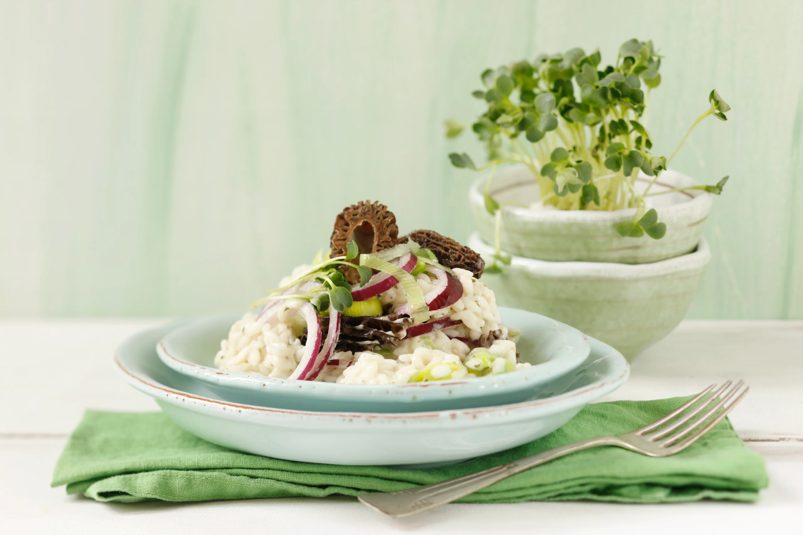 Morchel-Lauchrisotto mit Daikonkresse