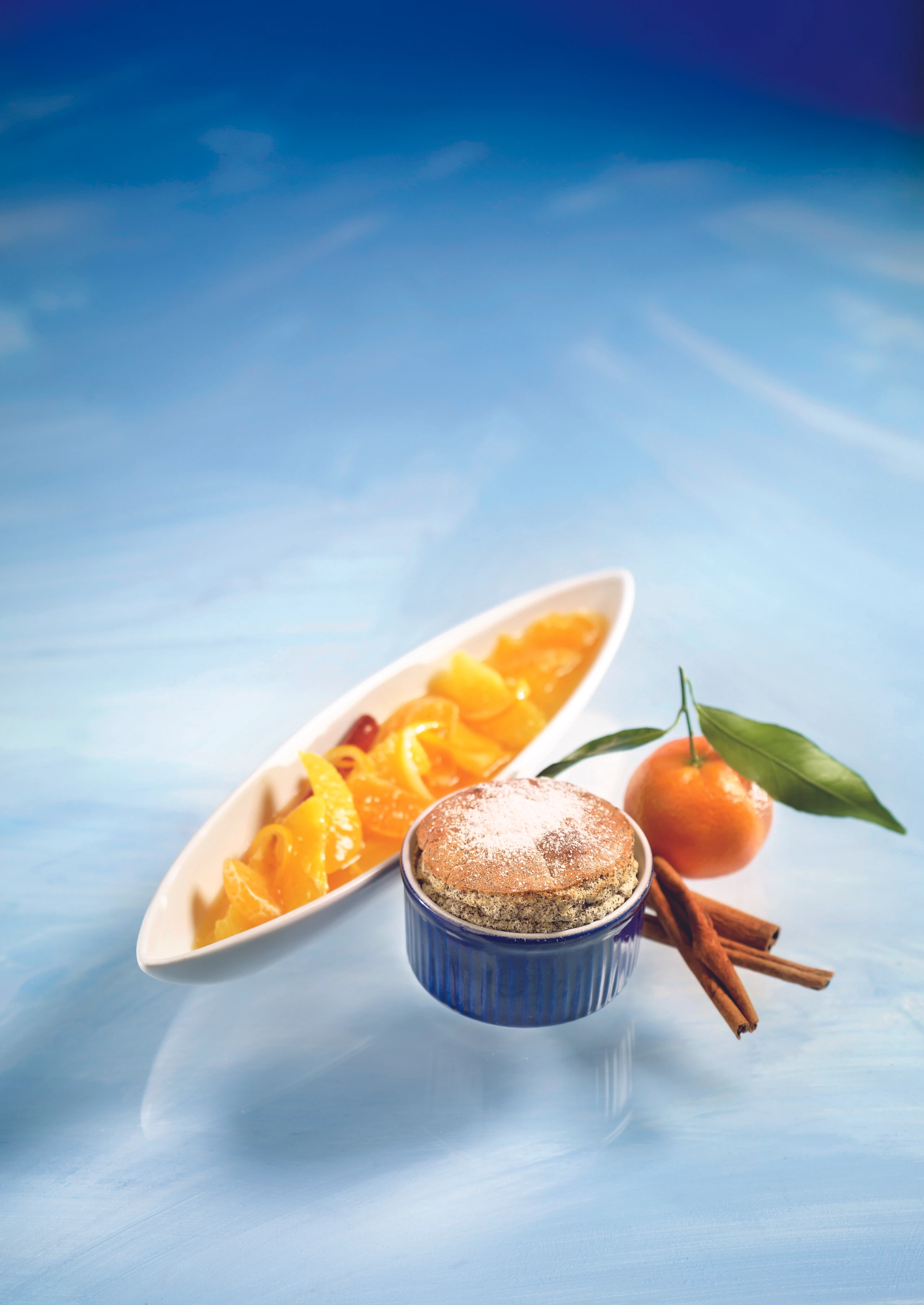 Mohn-Soufflé mit Orangen-Kompott