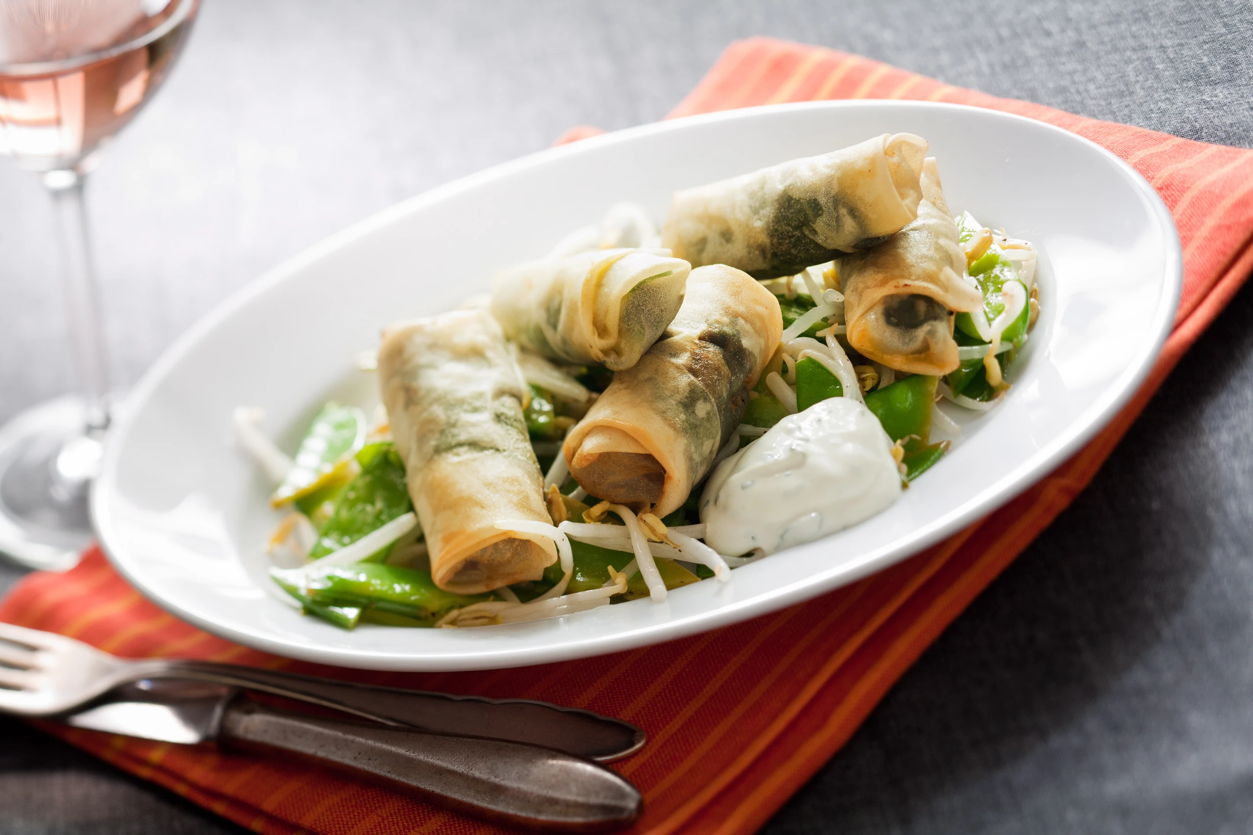 Frühlingsröllchen auf Asia-Salat