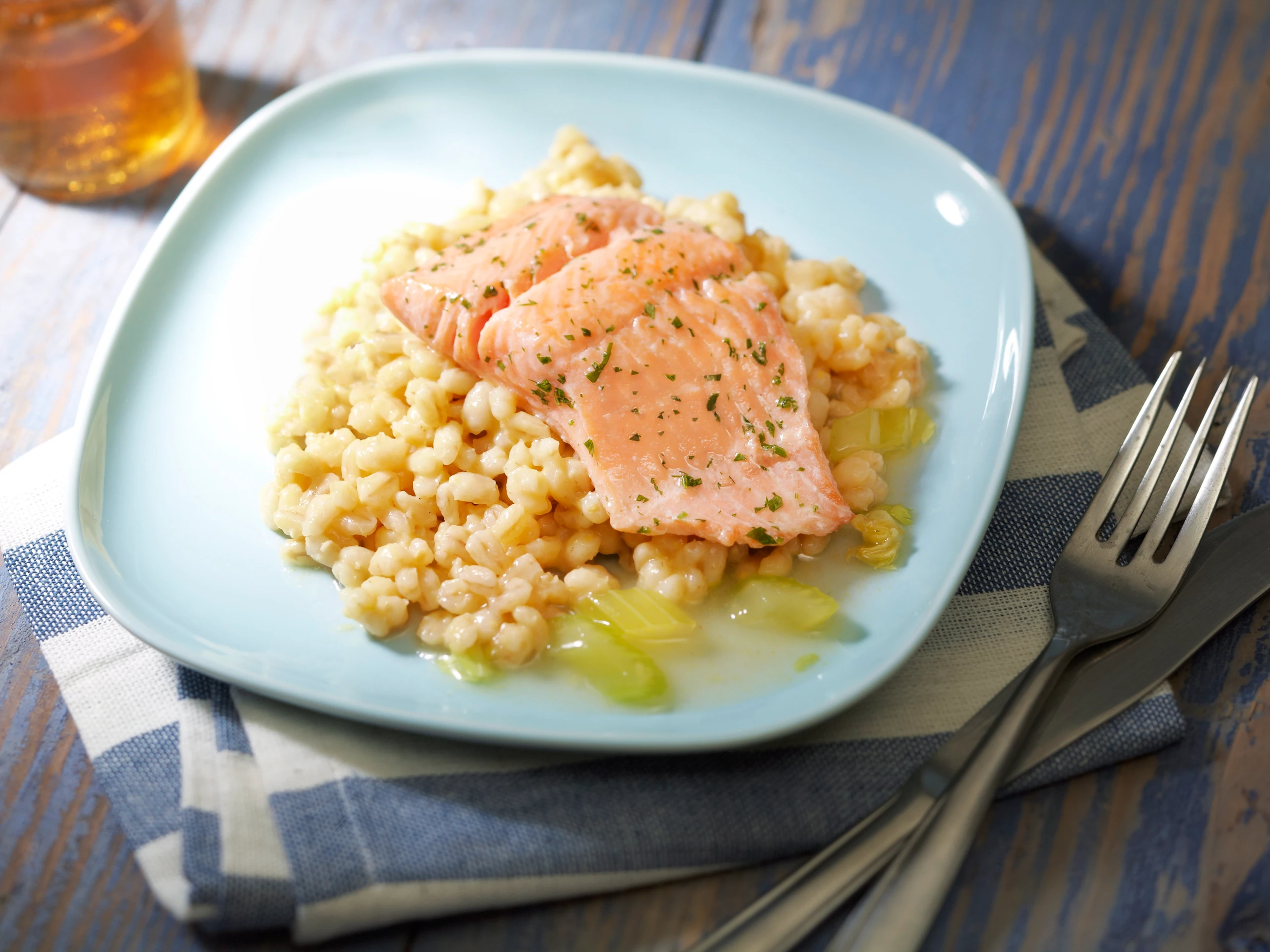 Lachsforelle mit Gersten-Risotto