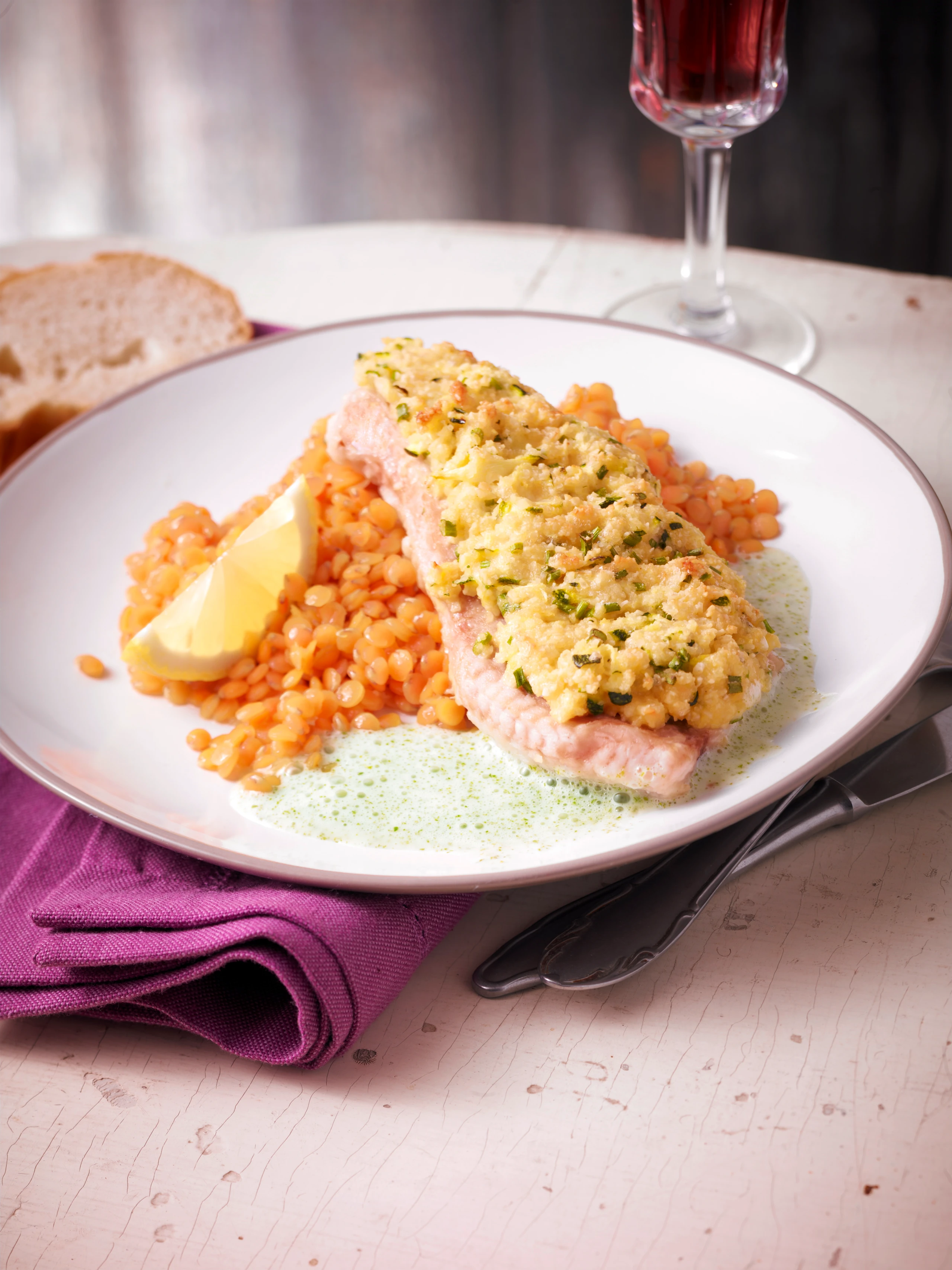 Welsfilet mit Zucchinikruste