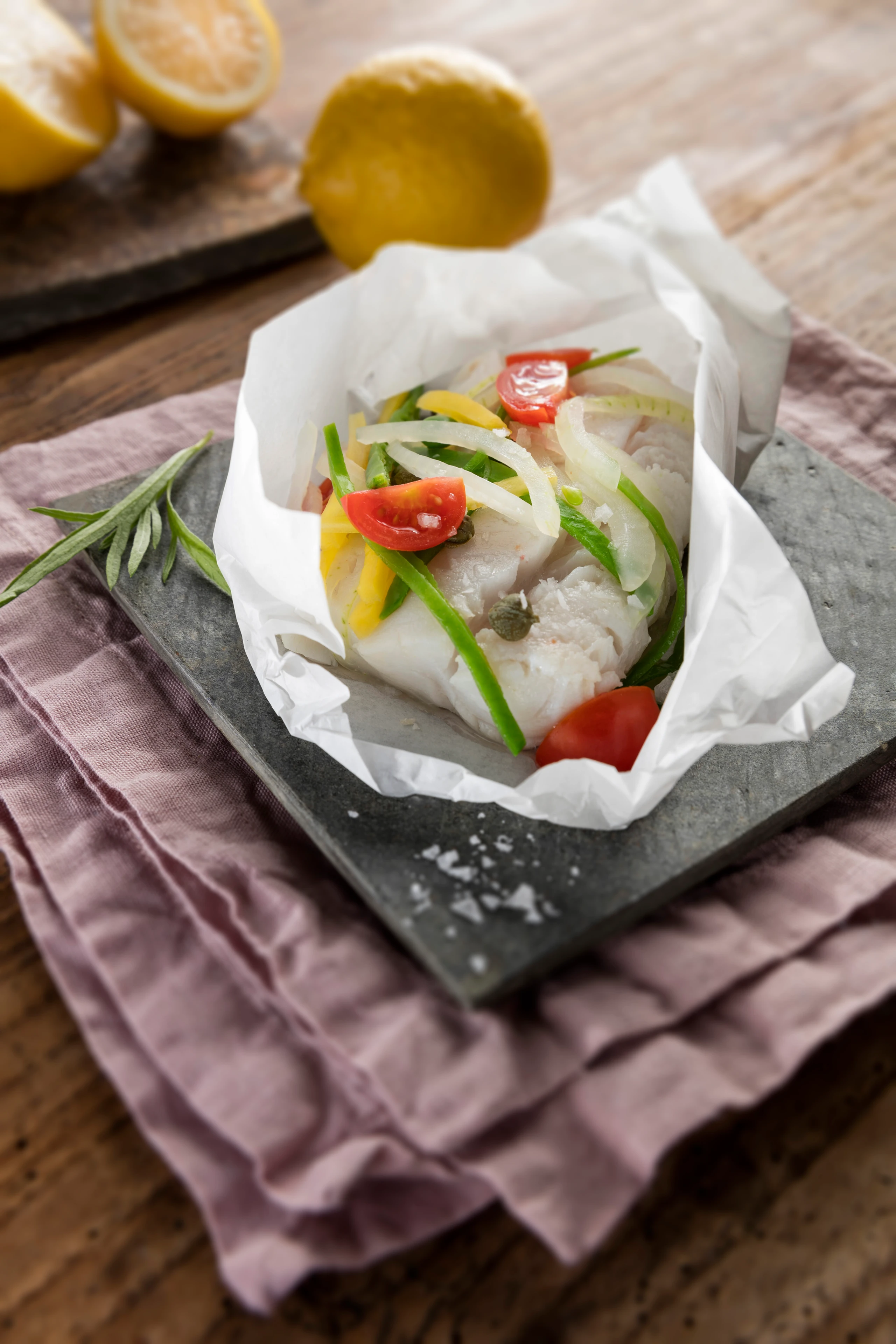 Kabeljaufilet in der Papillote