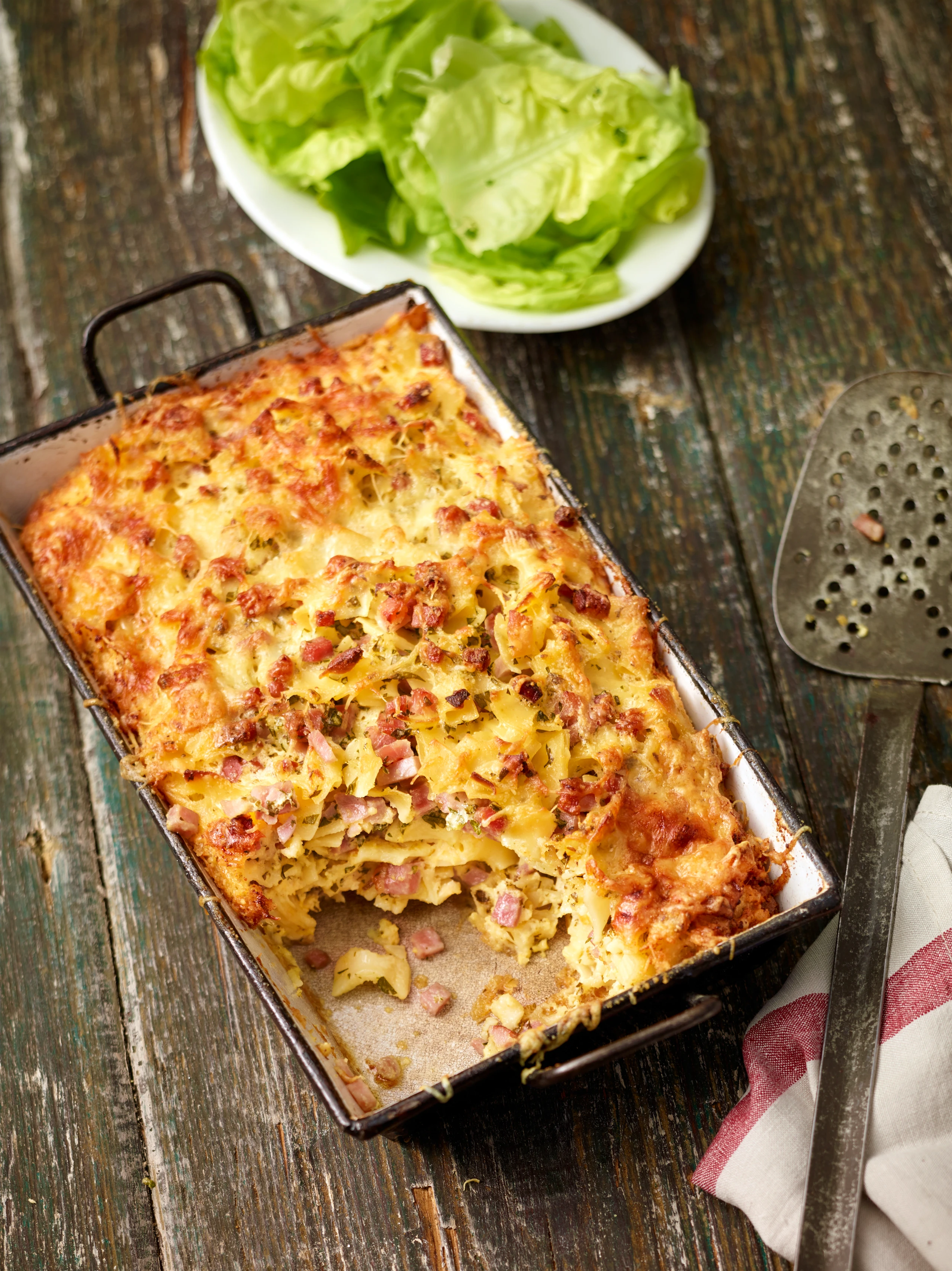 Überbackene Schinkenfleckerl