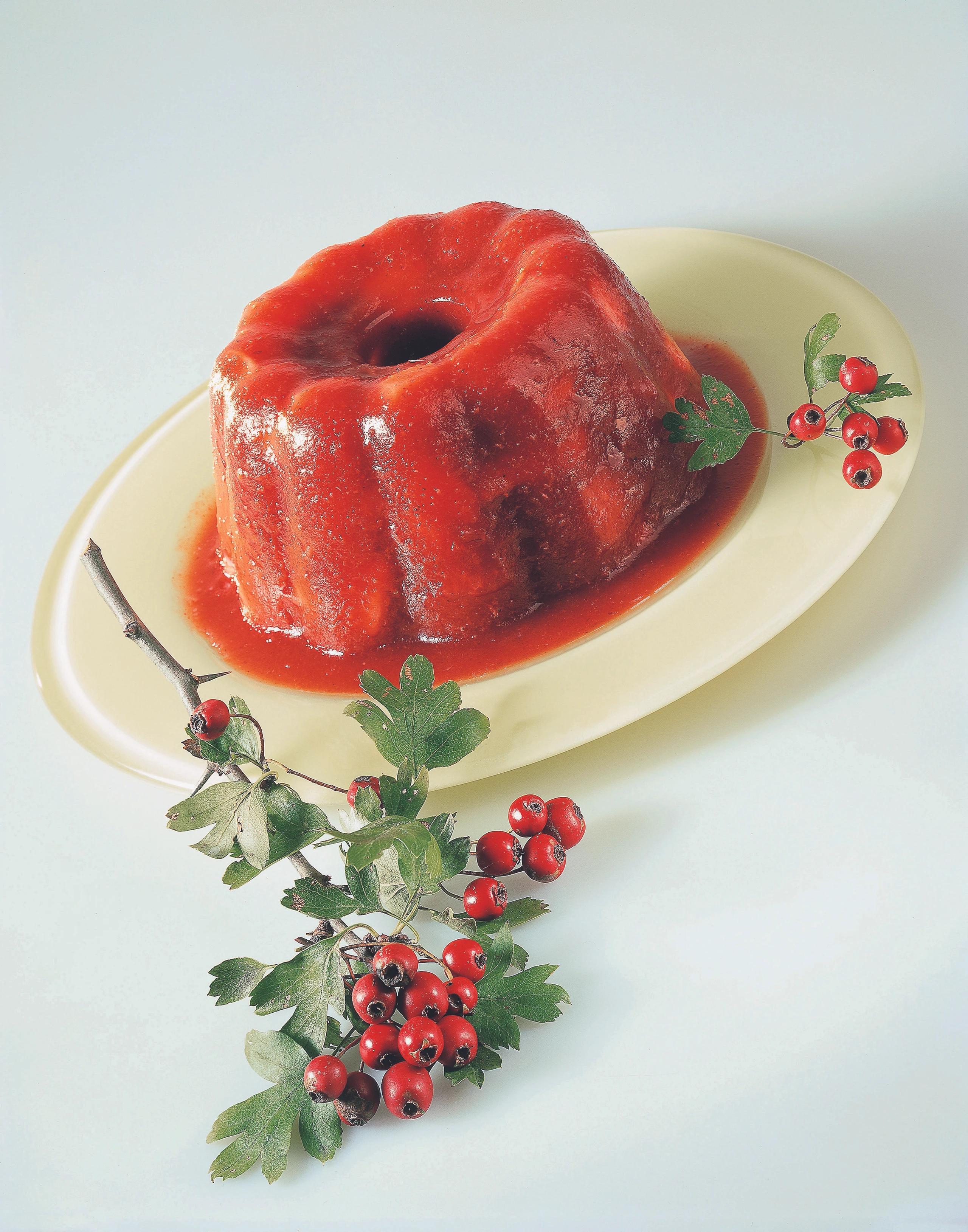 Weißdorn-Pudding mit Vanillesauce