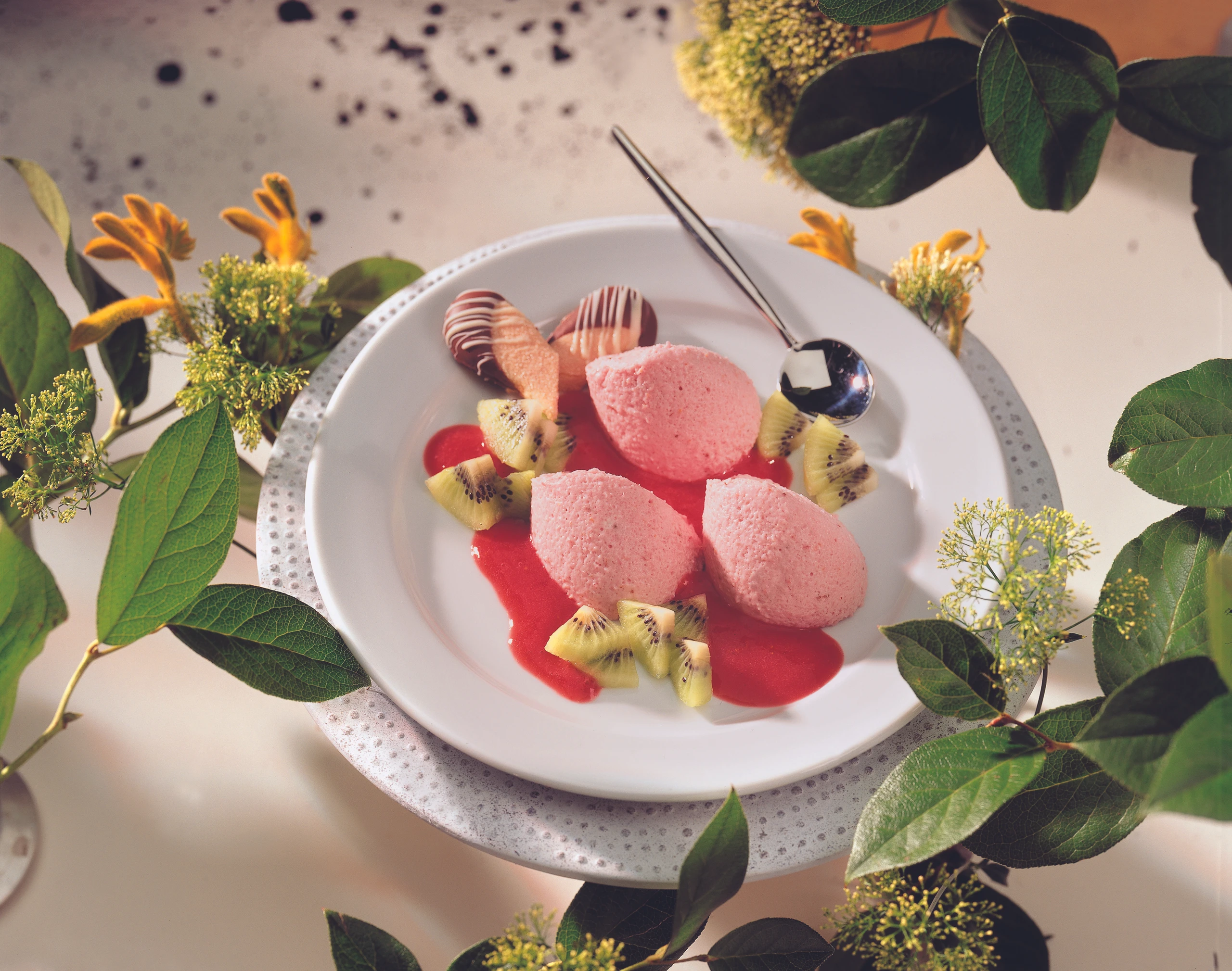 Erdbeercreme mit Schokolade-Biskotten