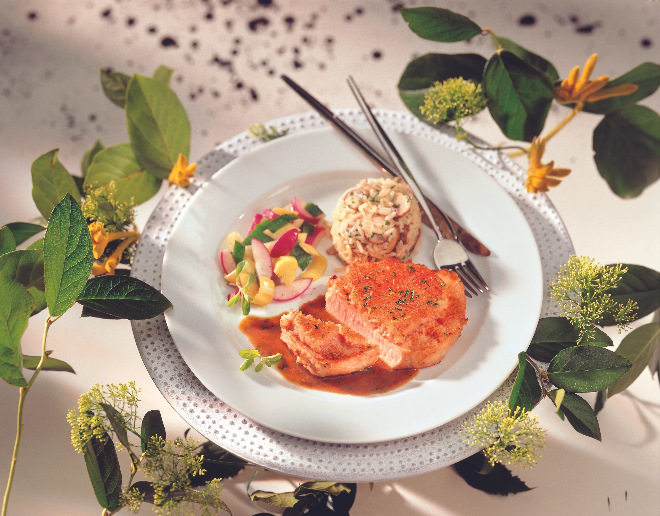 Schweinssteak mit Schinken-Kren-Kruste