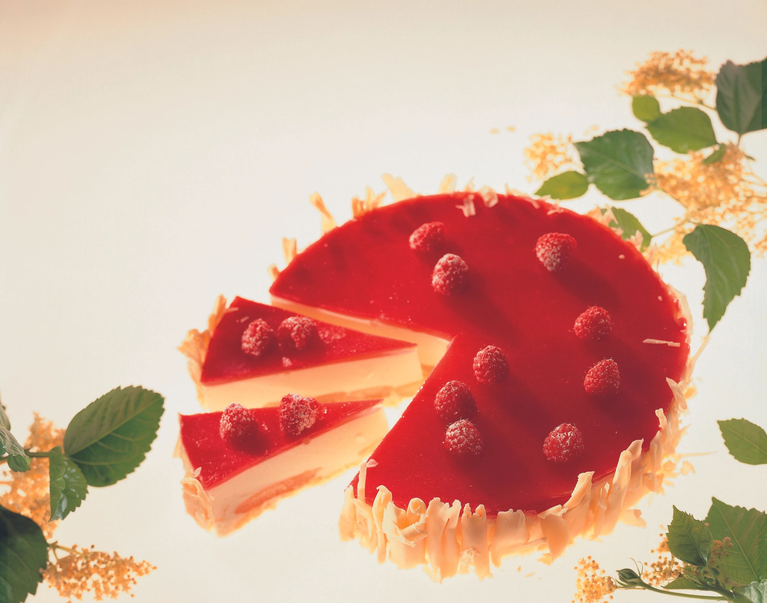 Buttermilchtorte mit Himbeergelee und selbstgemachtem Holunderblütensirup