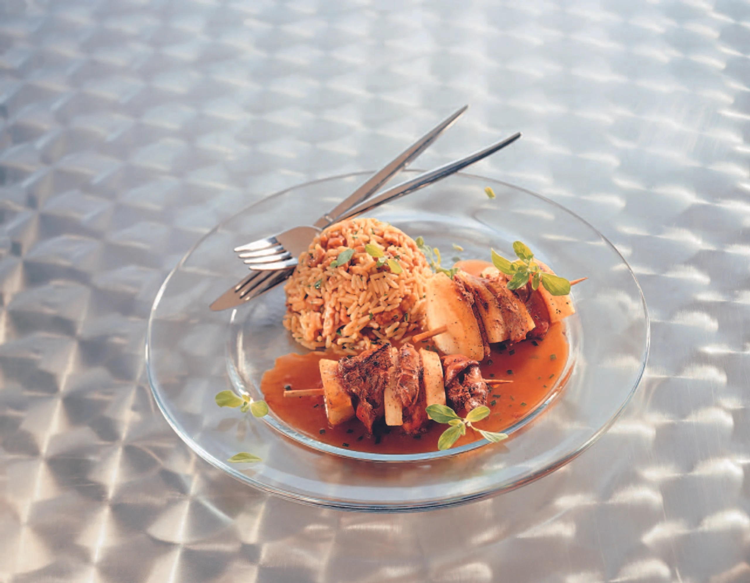 Hühnerleber-Apfel-Spieße mit Nussreis