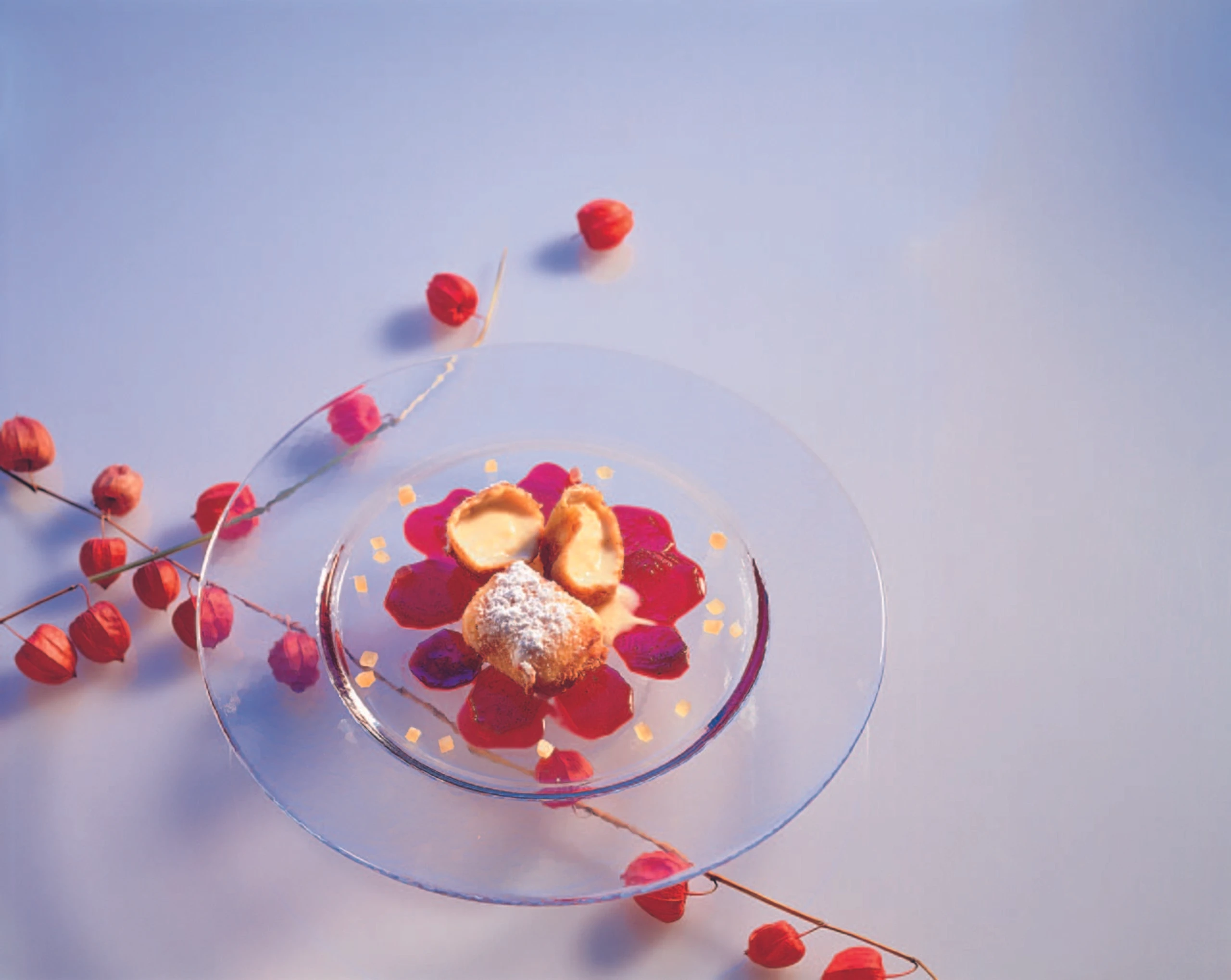 Gebackene Vanillemilch mit Rote-Rüben-Scheiben