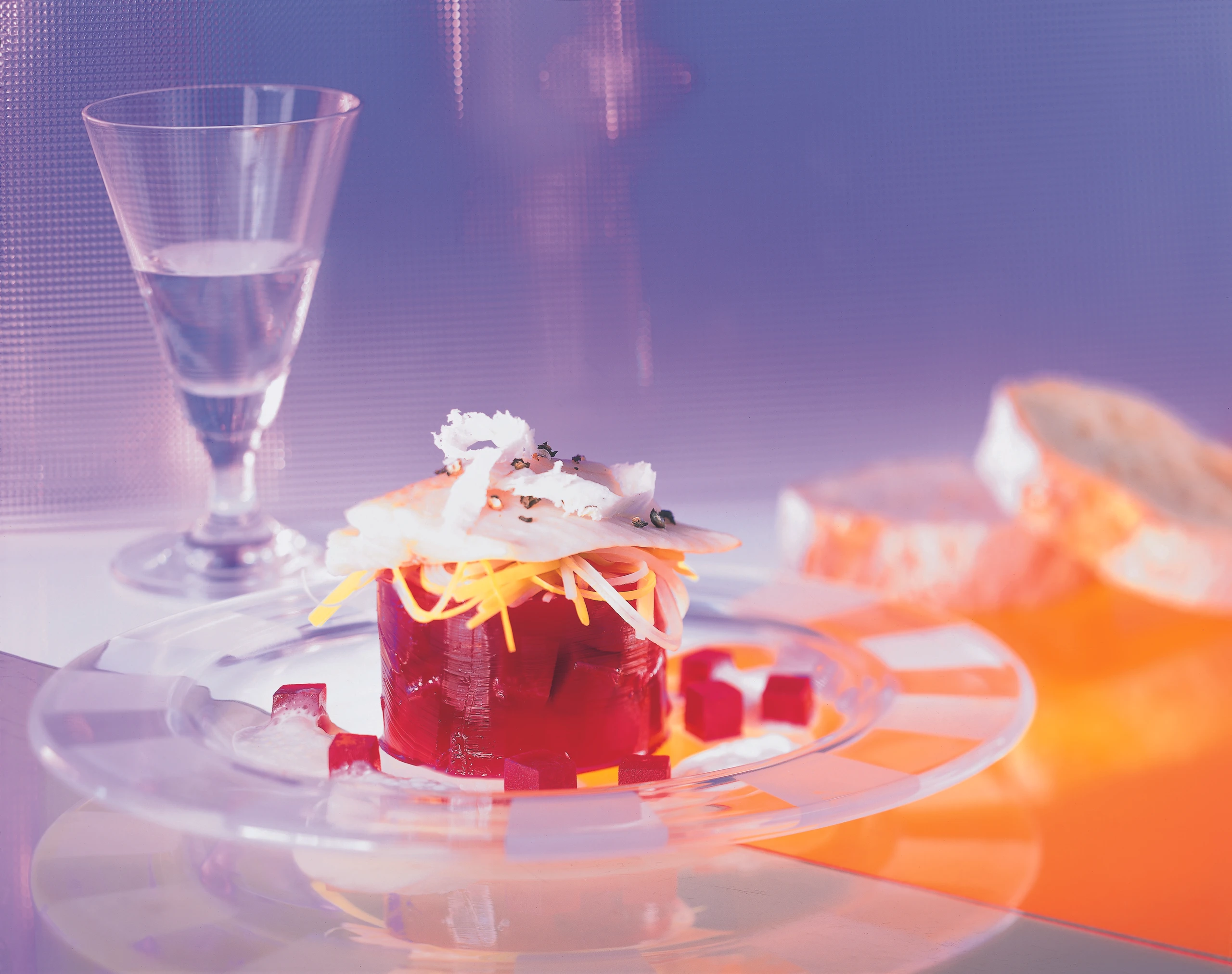 Rote Rüben in Gelee mit Forelle und Krenschaum