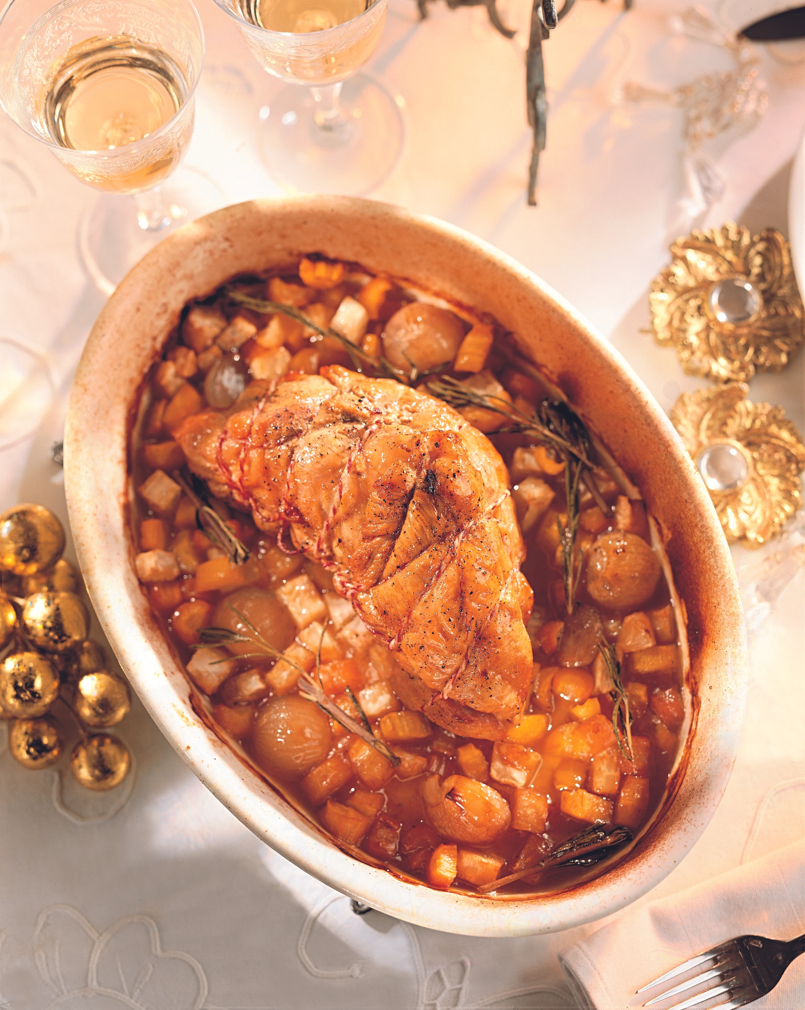 Geschmorte Kalbsschulter mit Rosmarin und Grießschnitten