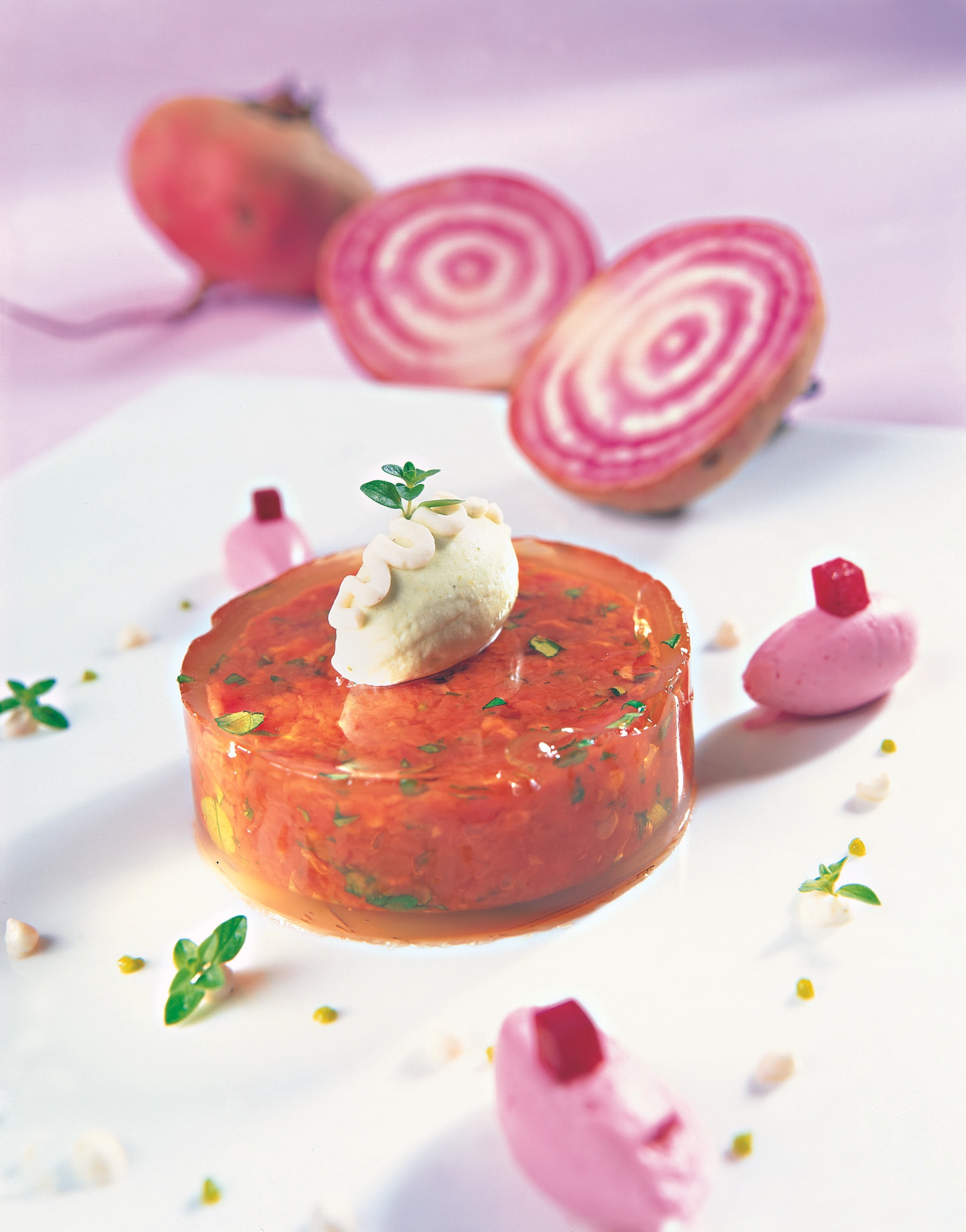 Beef Tatar im Gelee mit zweierlei Mousse