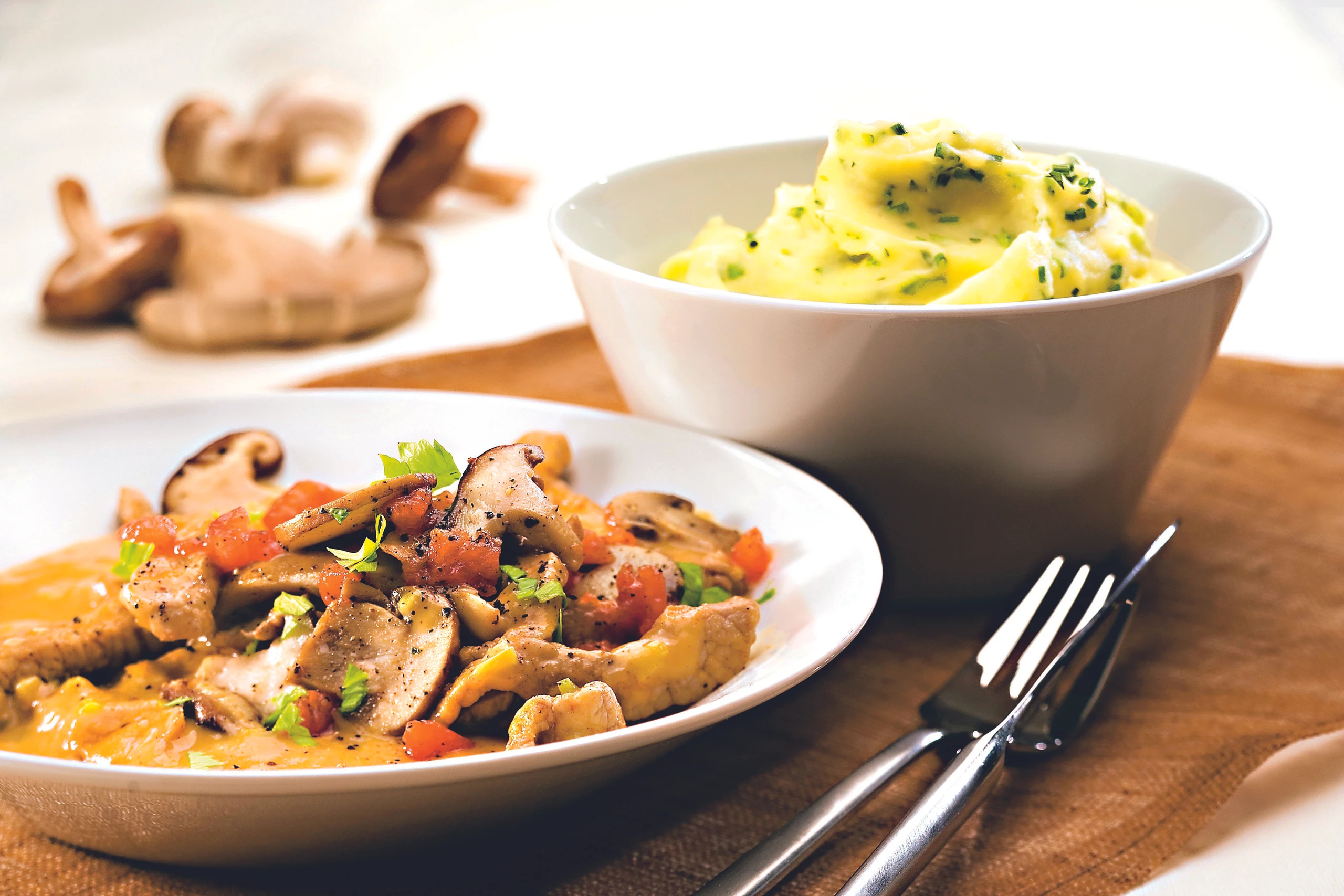 Geschnetzeltes mit Pilzen und Erdäpfelpüree