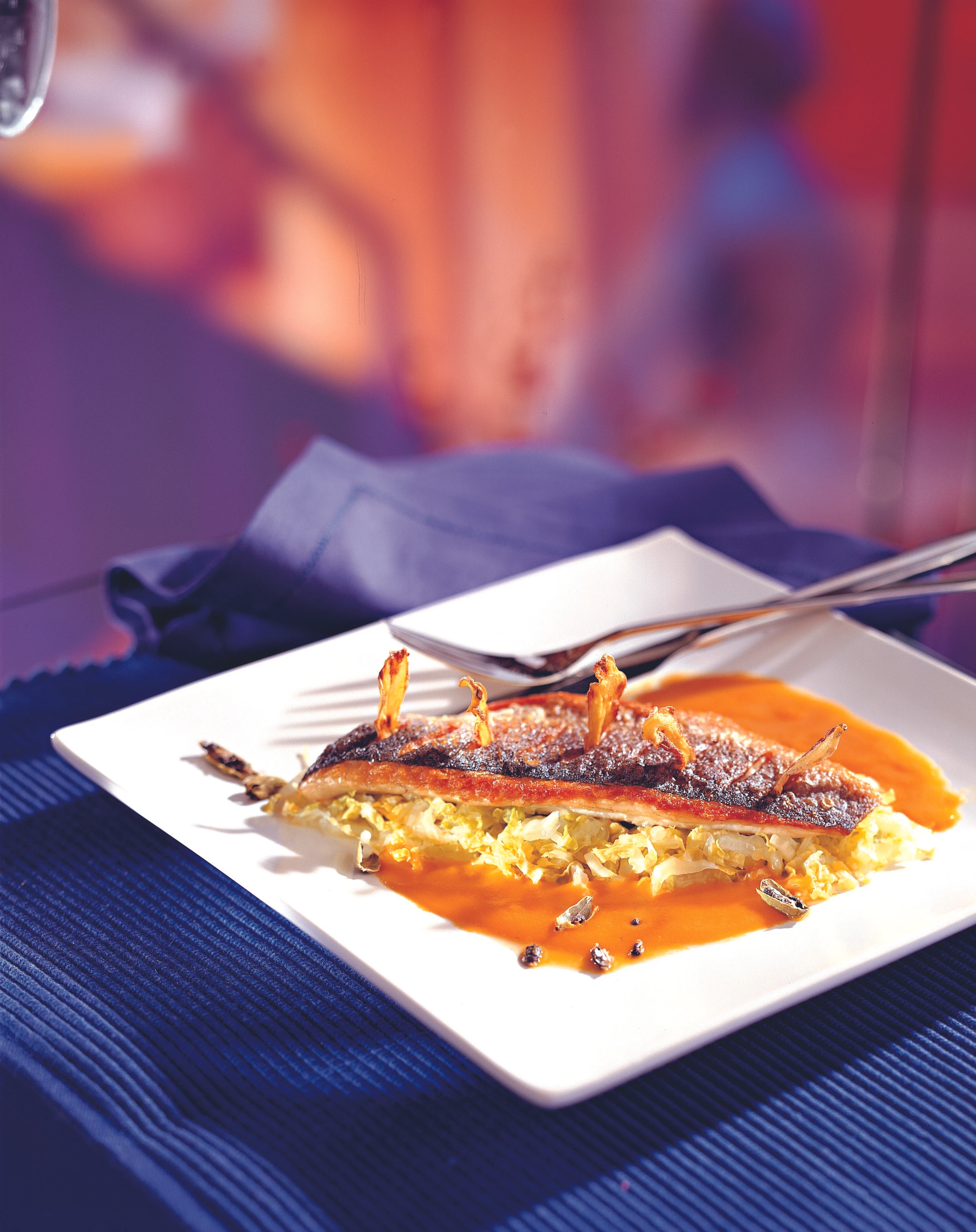 Wolfsbarsch mit Kürbis-Ingwersauce