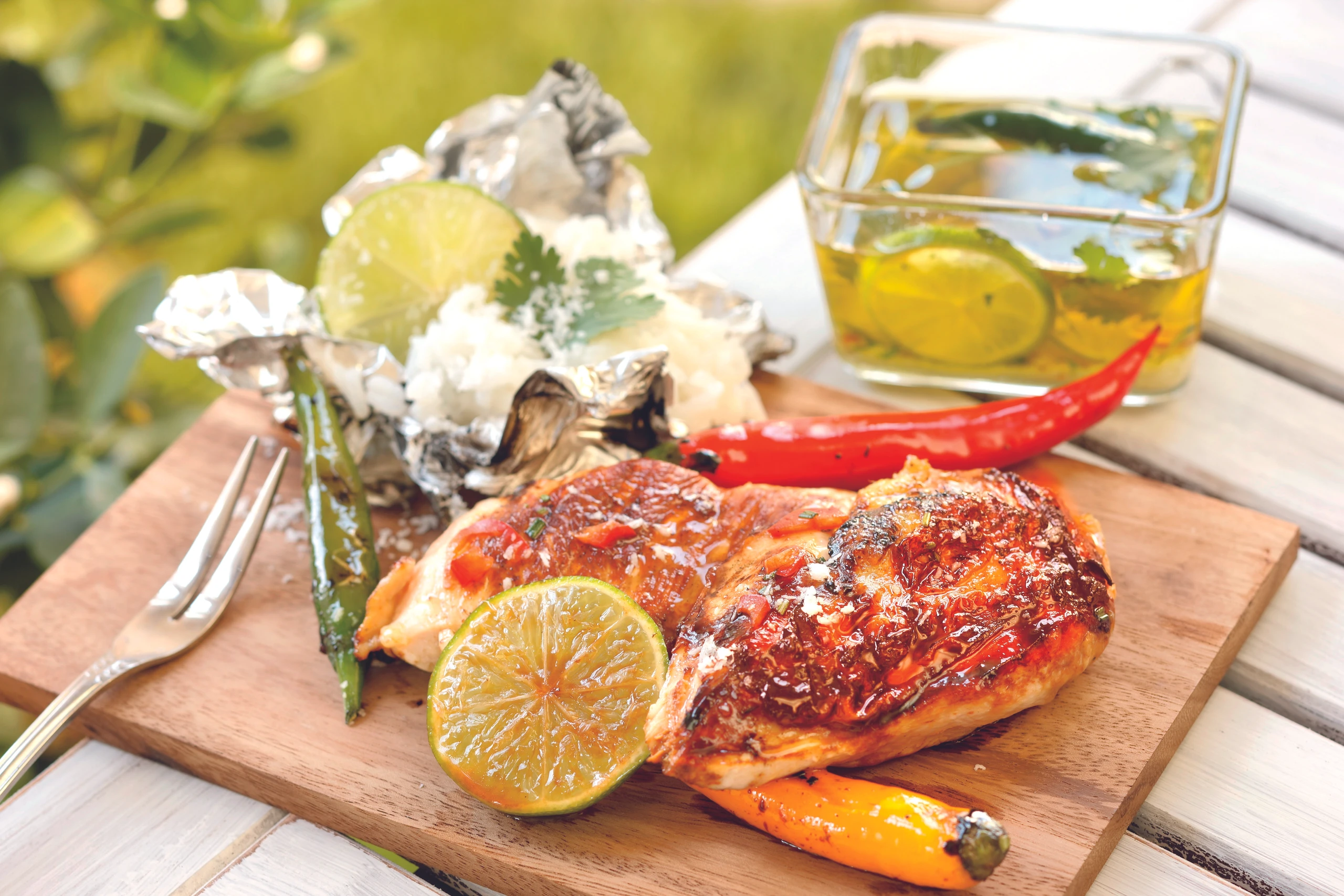 Kreolische Hühnerbrust mit Koriander und Glut-Kokosreis