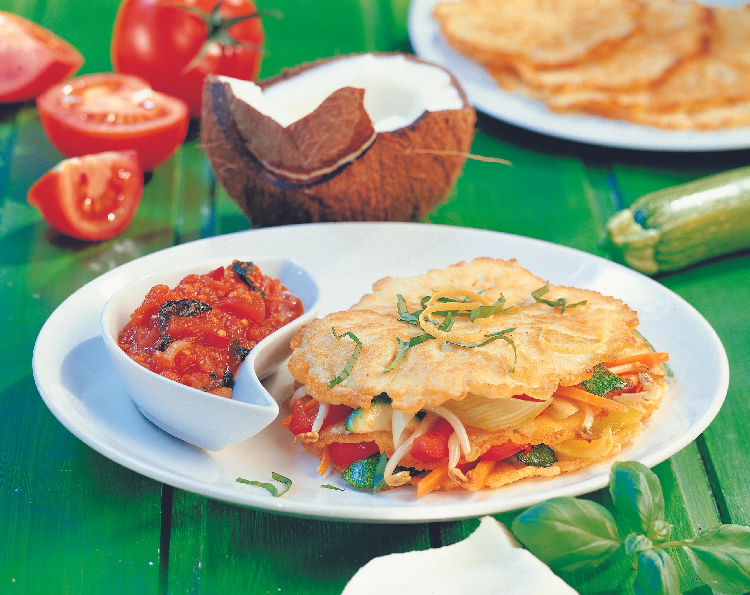 Thai-Kokoscrêpes mit Asia-Gemüse