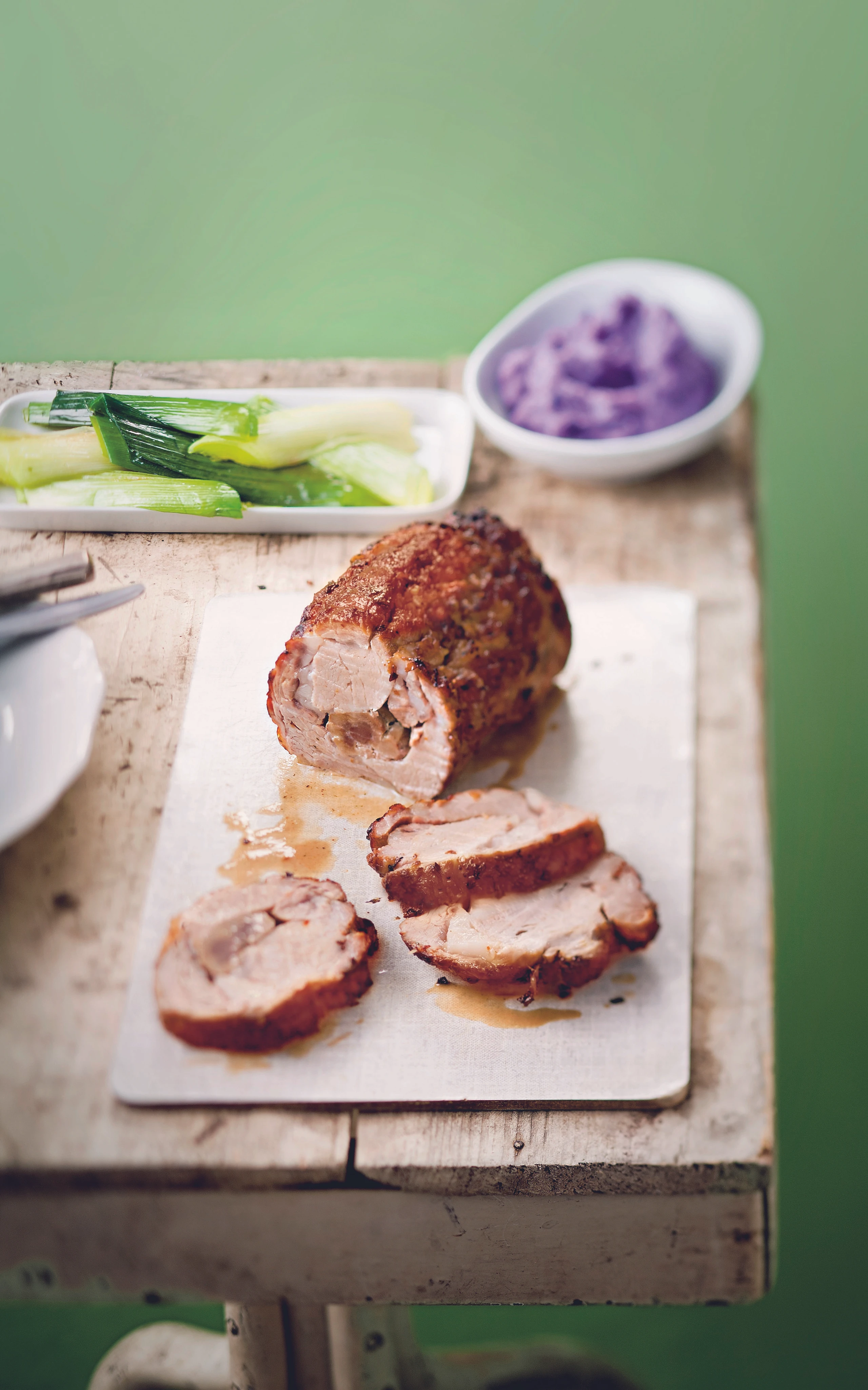Kalbsnierenbraten mit Honig-Lauch und Erdäpfelpüree