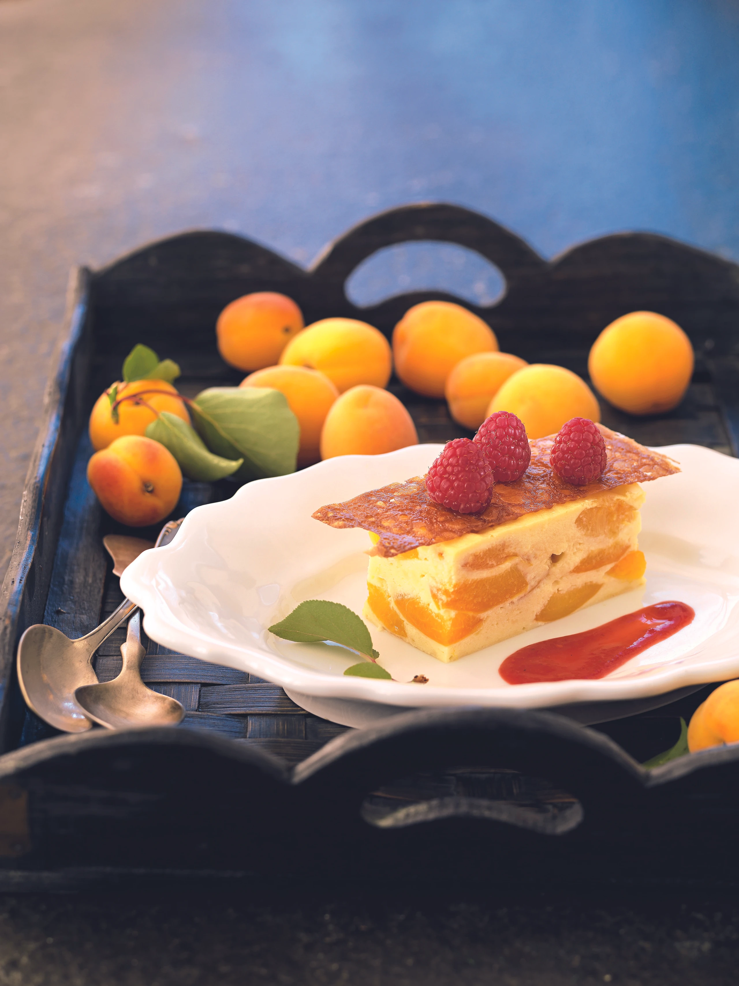 Marillen-Topfenschnitte mit Honigwabe