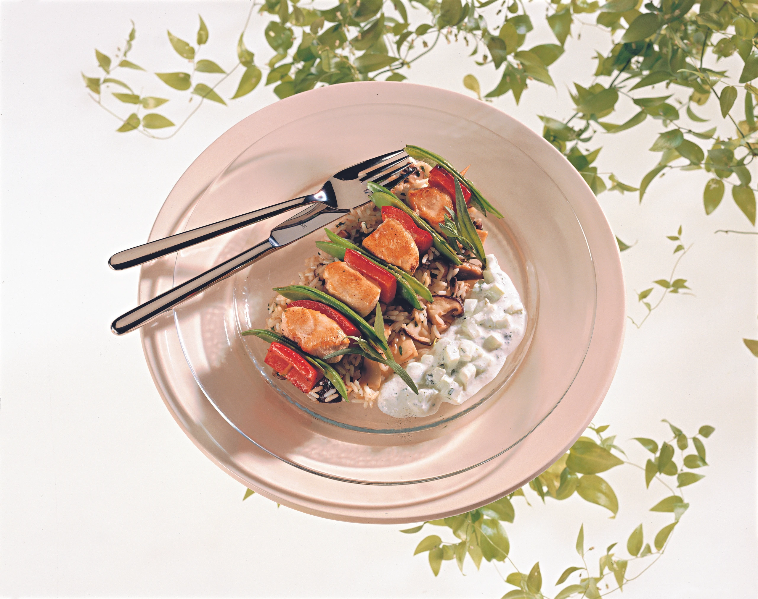 Hühner-Gemüse-Spieße mit Schwammerlreis