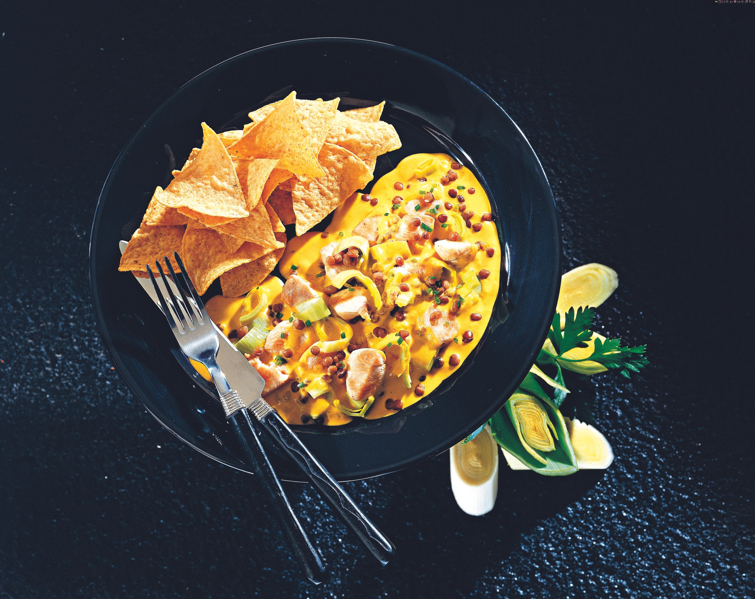 Linsencurry mit Huhn und Lauch