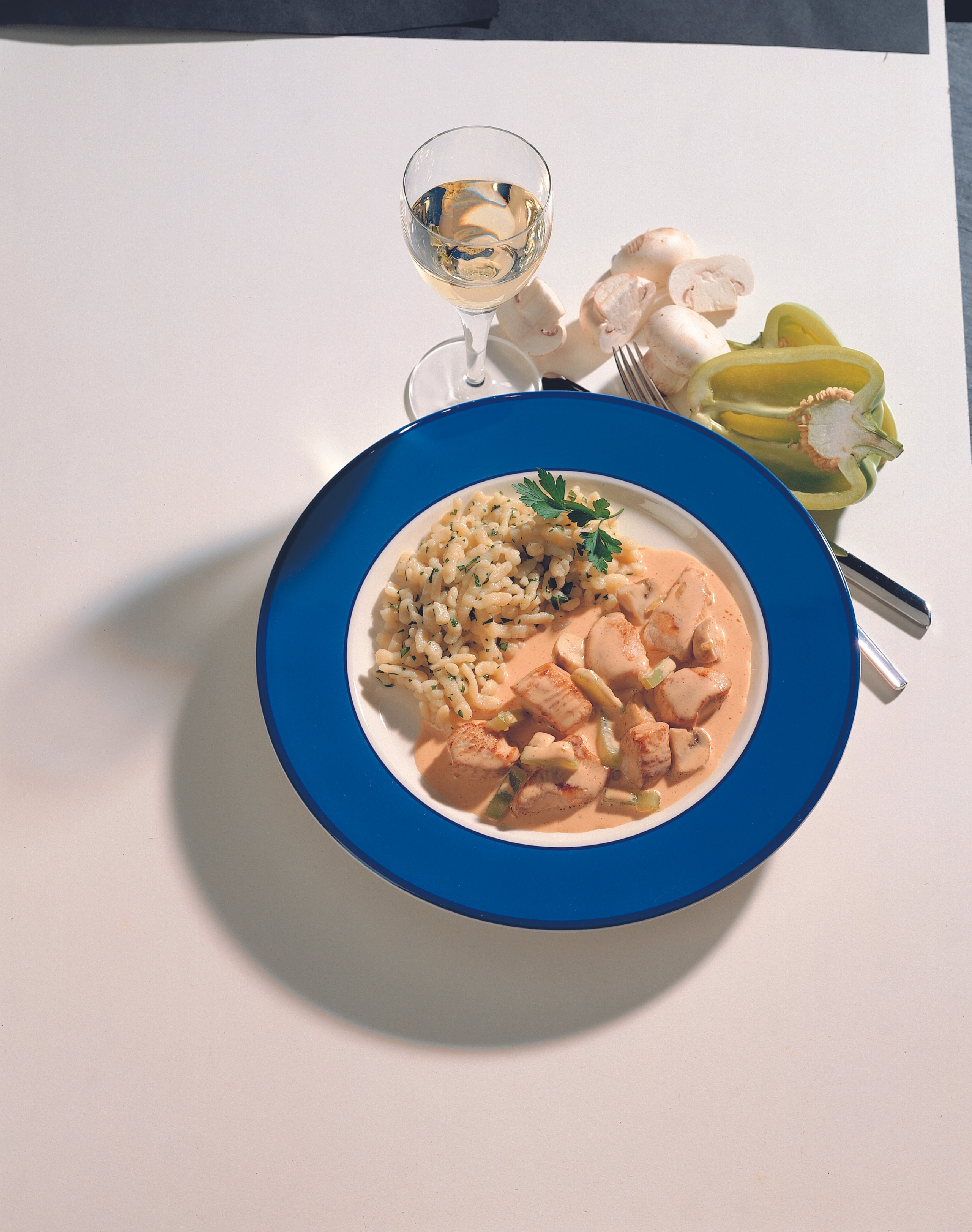 Putengeschnetzeltes mit Paprika und Champignons