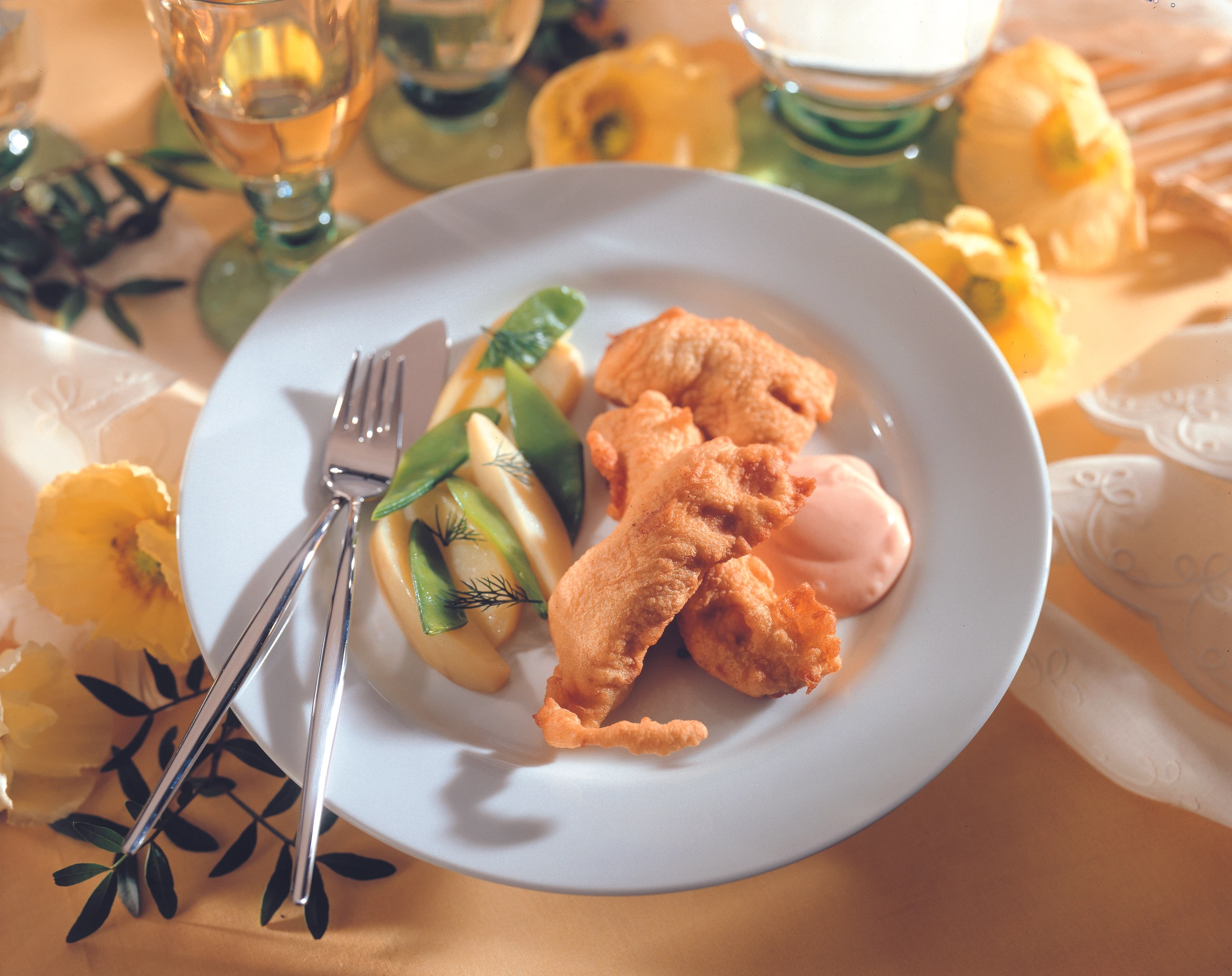 Welsfilet im Weinteig