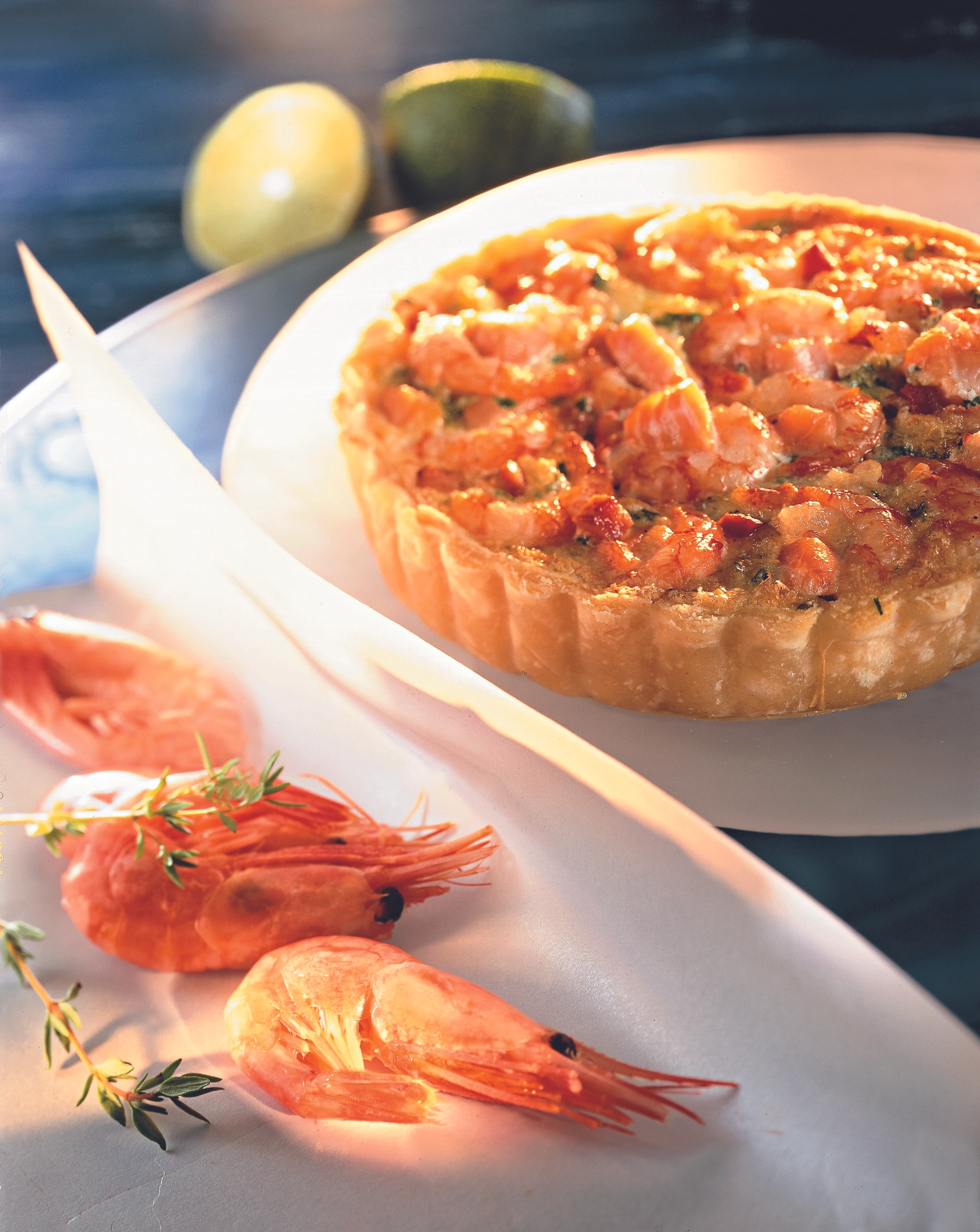 Lauchkuchen mit Shrimps und Lachs
