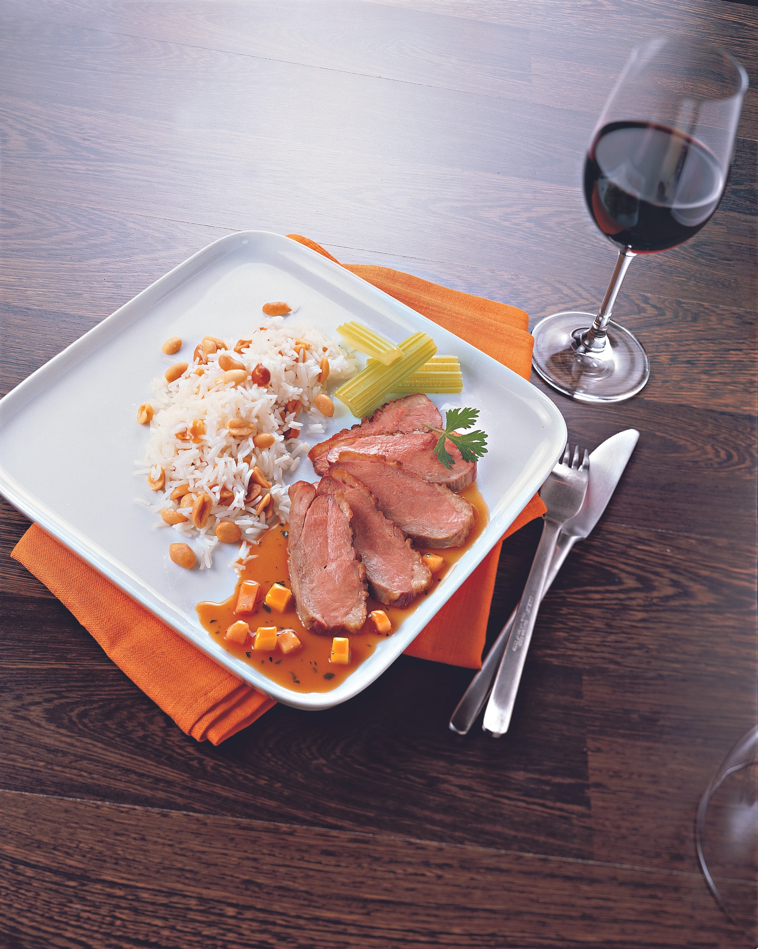 Ente mit fruchtiger Sauce und Nussreis