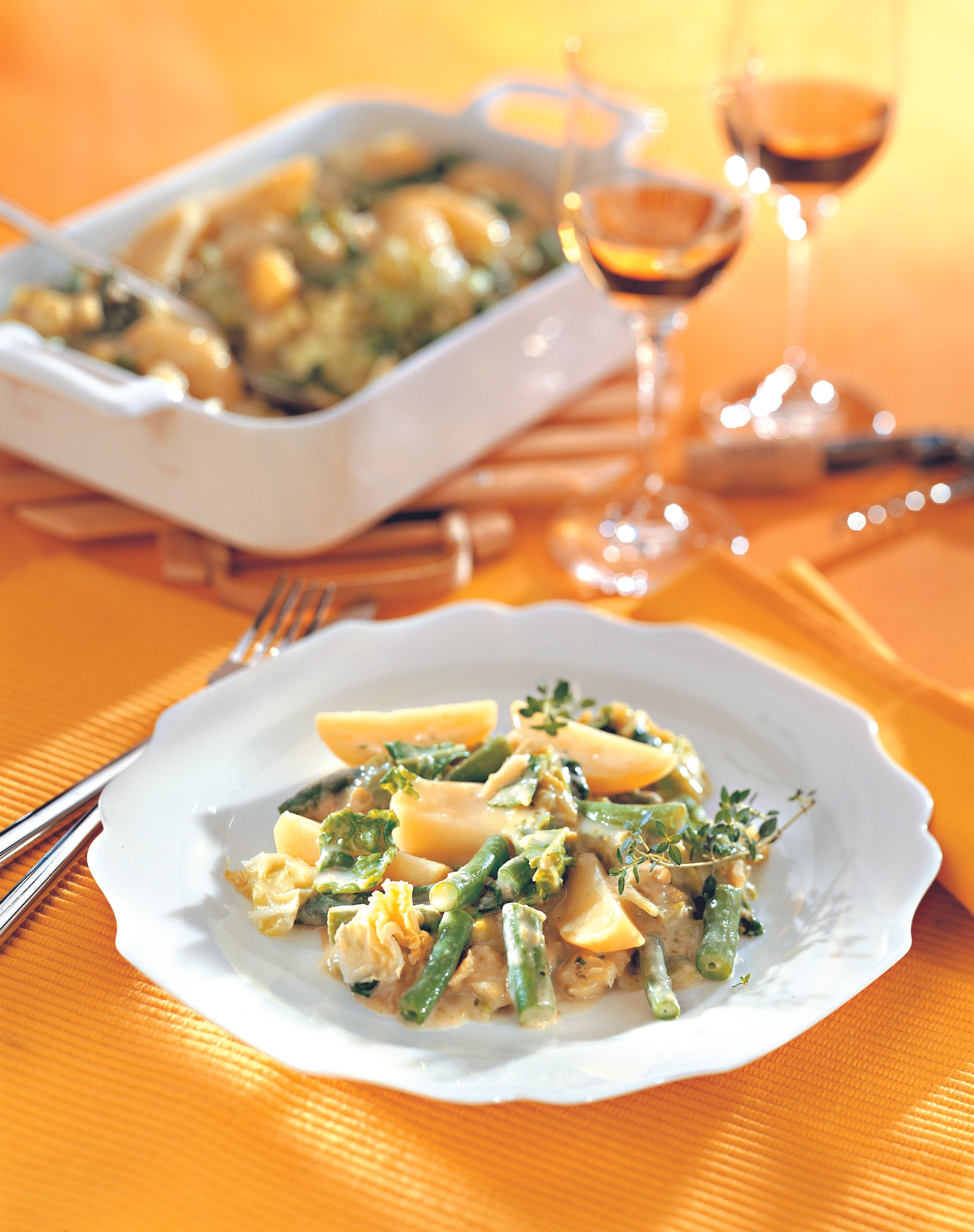 Eingemachter Kohl mit Fisolen und Erdäpfeln