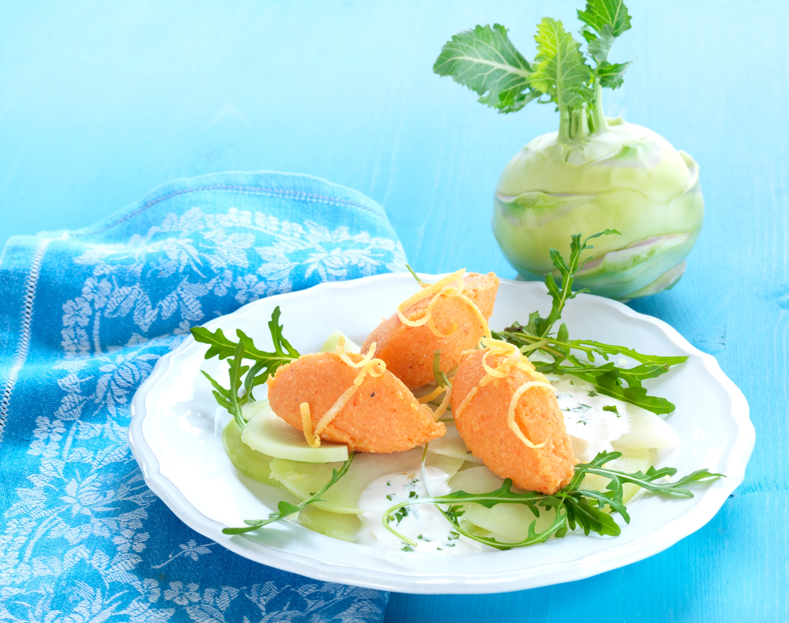 Kohlrabi in Zitronensauce mit Parmesan-Polentanockerln