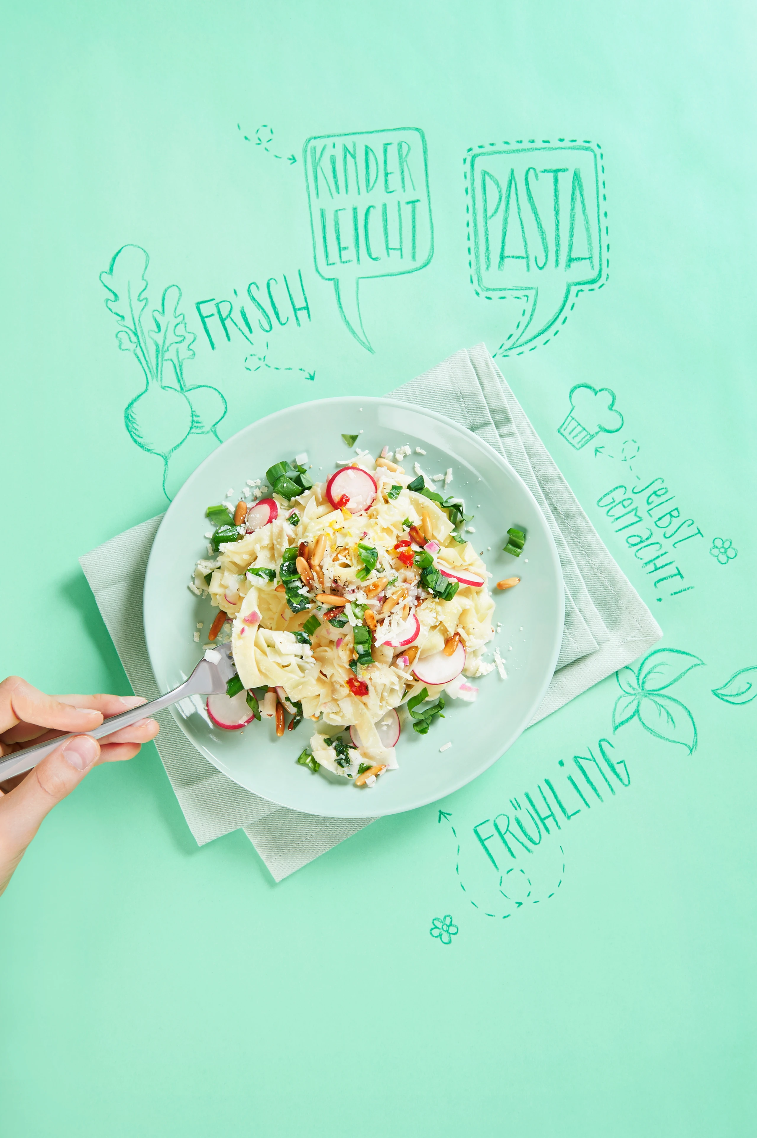 Tagliatelle mit Radieschen und Bärlauch