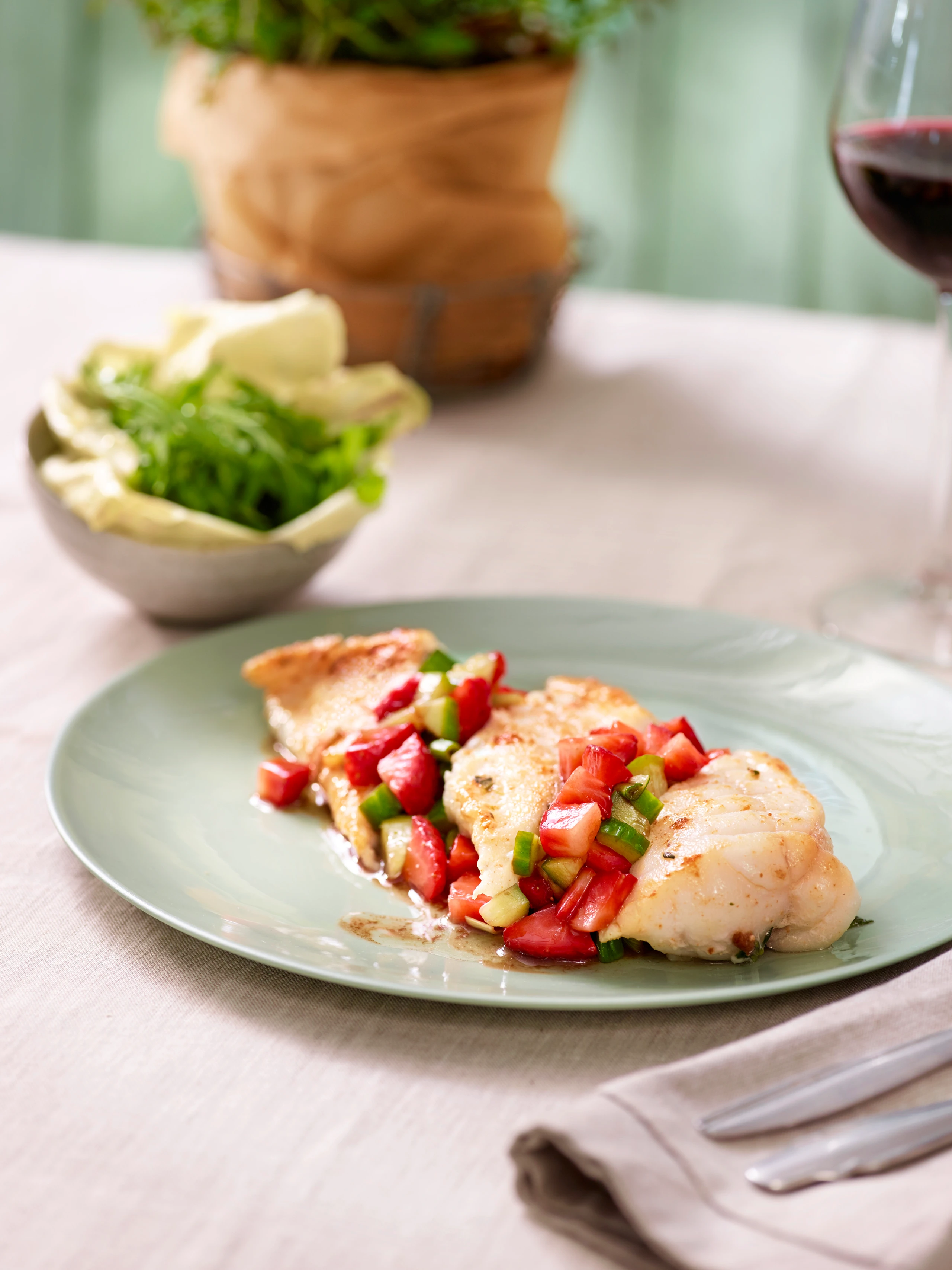 Seeteufel mit Erdbeer-Gurkensalsa