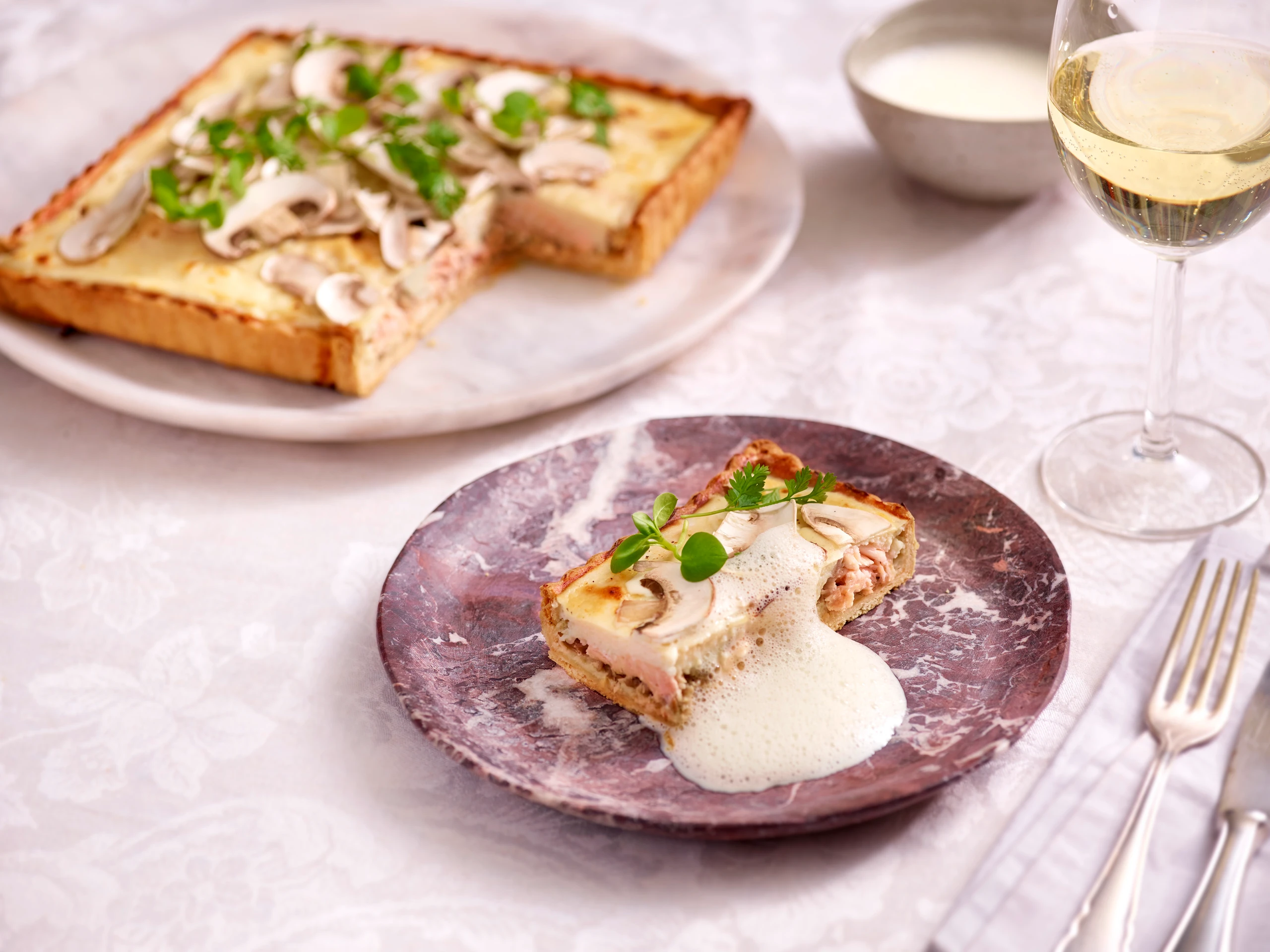 Forellenquiche mit Champignons