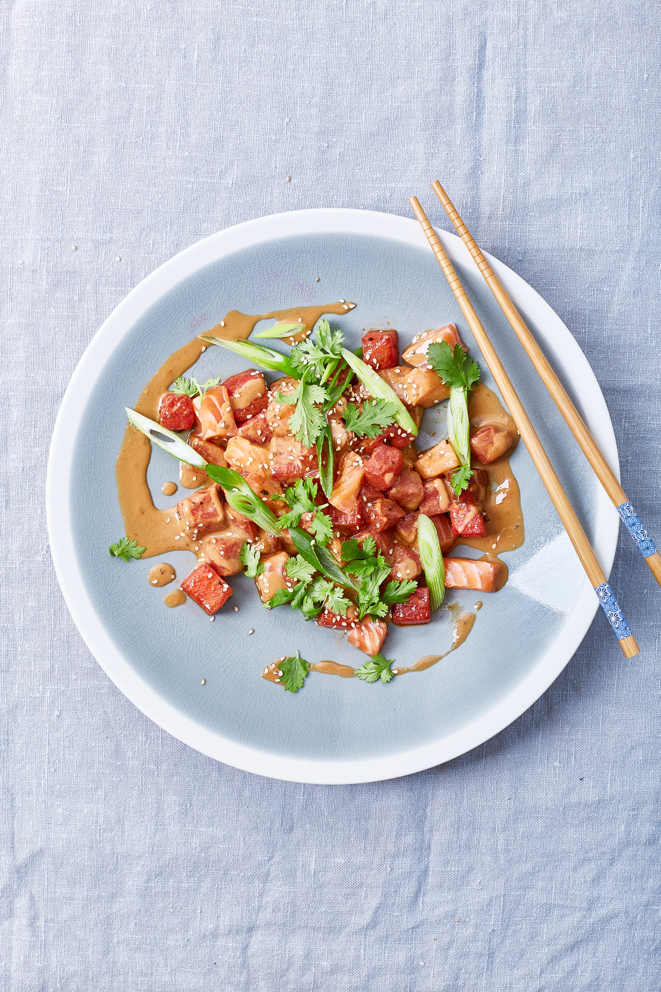 Ceviche mit Wassermelone und Lachs